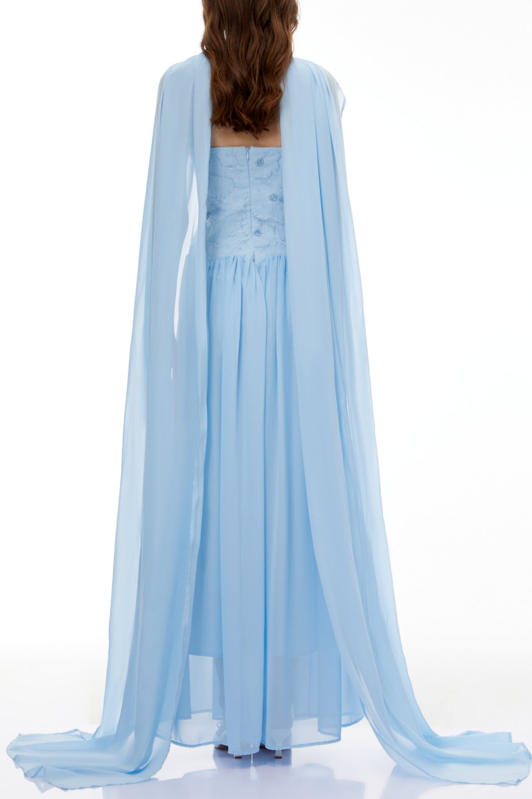 REBECCA BLUE FLORAL EMBROIDERED MAXI DRESS