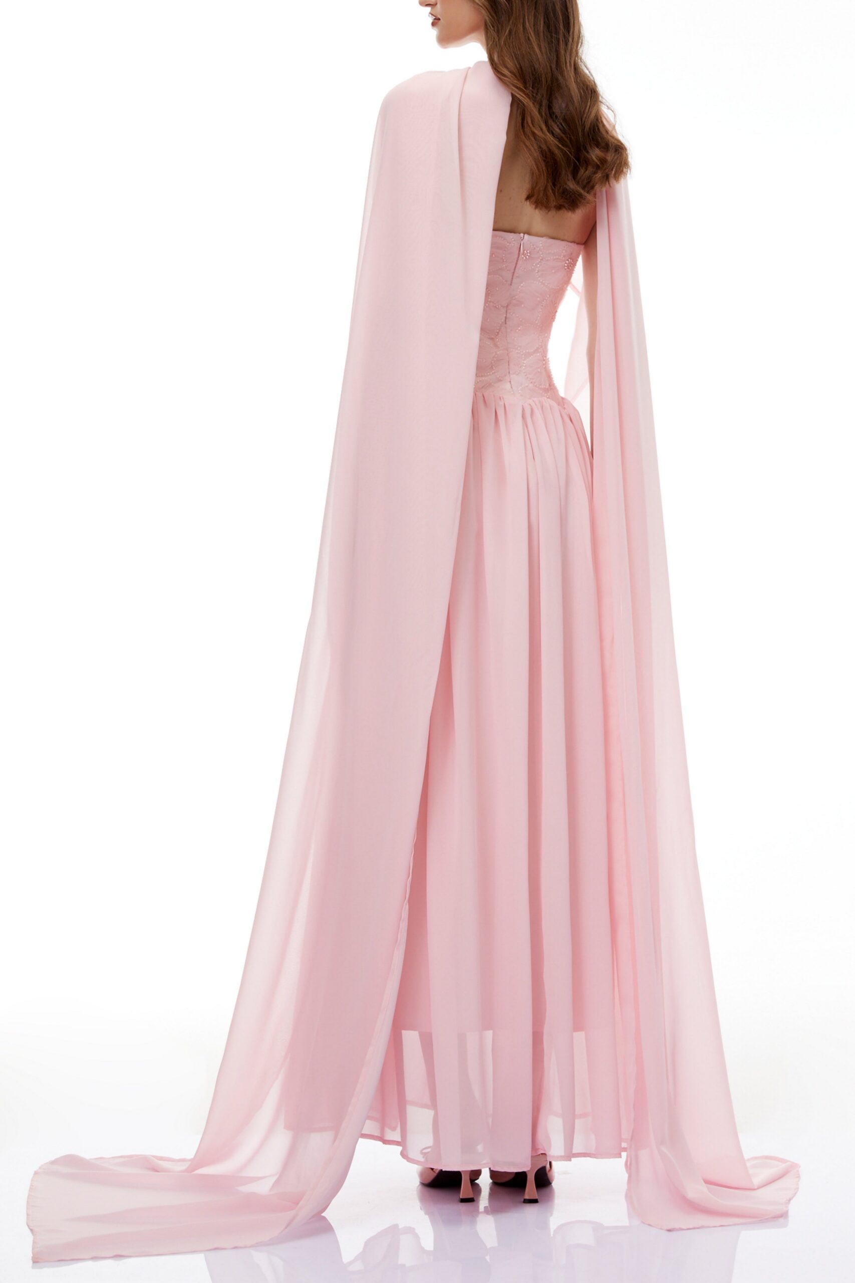 REBECCA PINK FLORAL EMBROIDERED PLEATED MAXI DRESS
