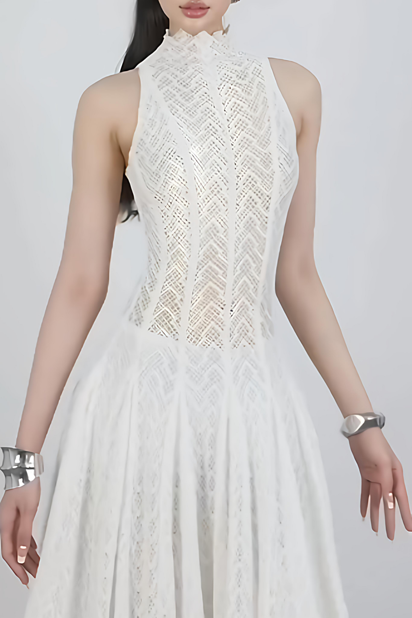 WAVY LACE SLEEVELESS MAXI DRESS FOR PARTY