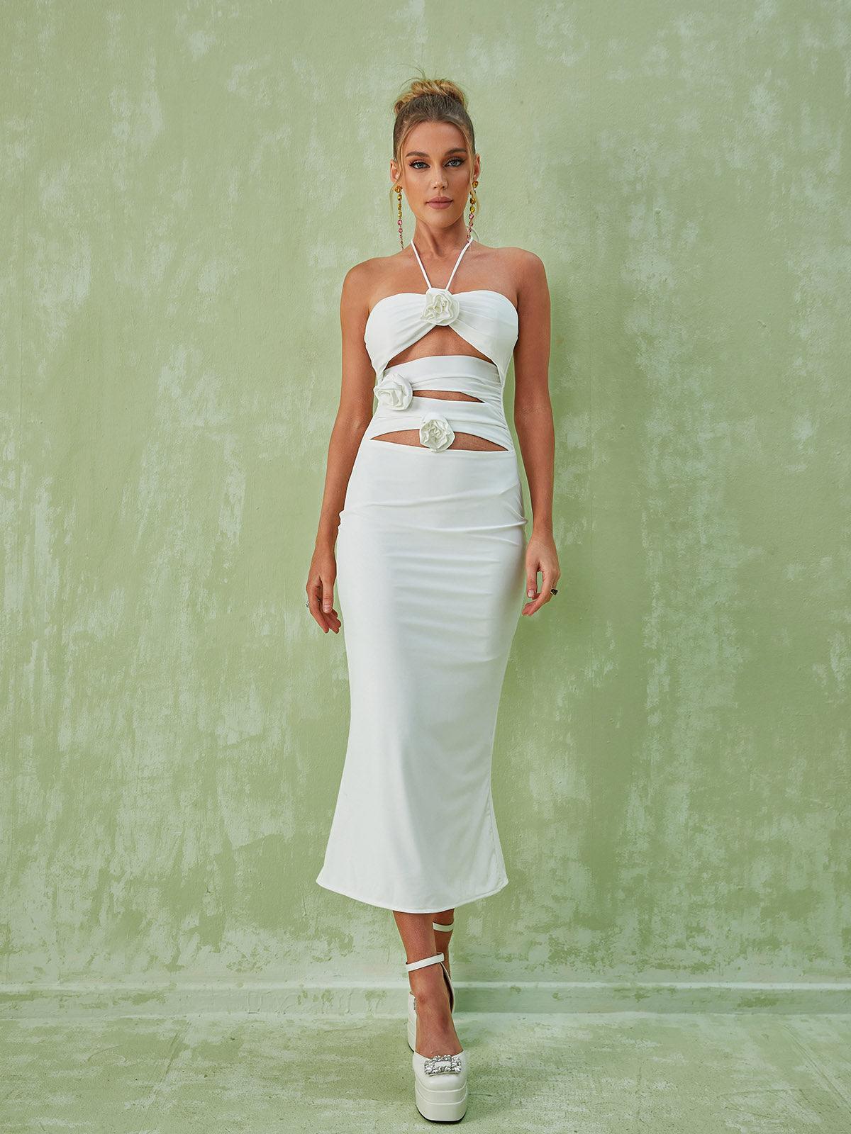 DORCAS CUTOUT HALTER MIDI DRESS FOR EVENTS