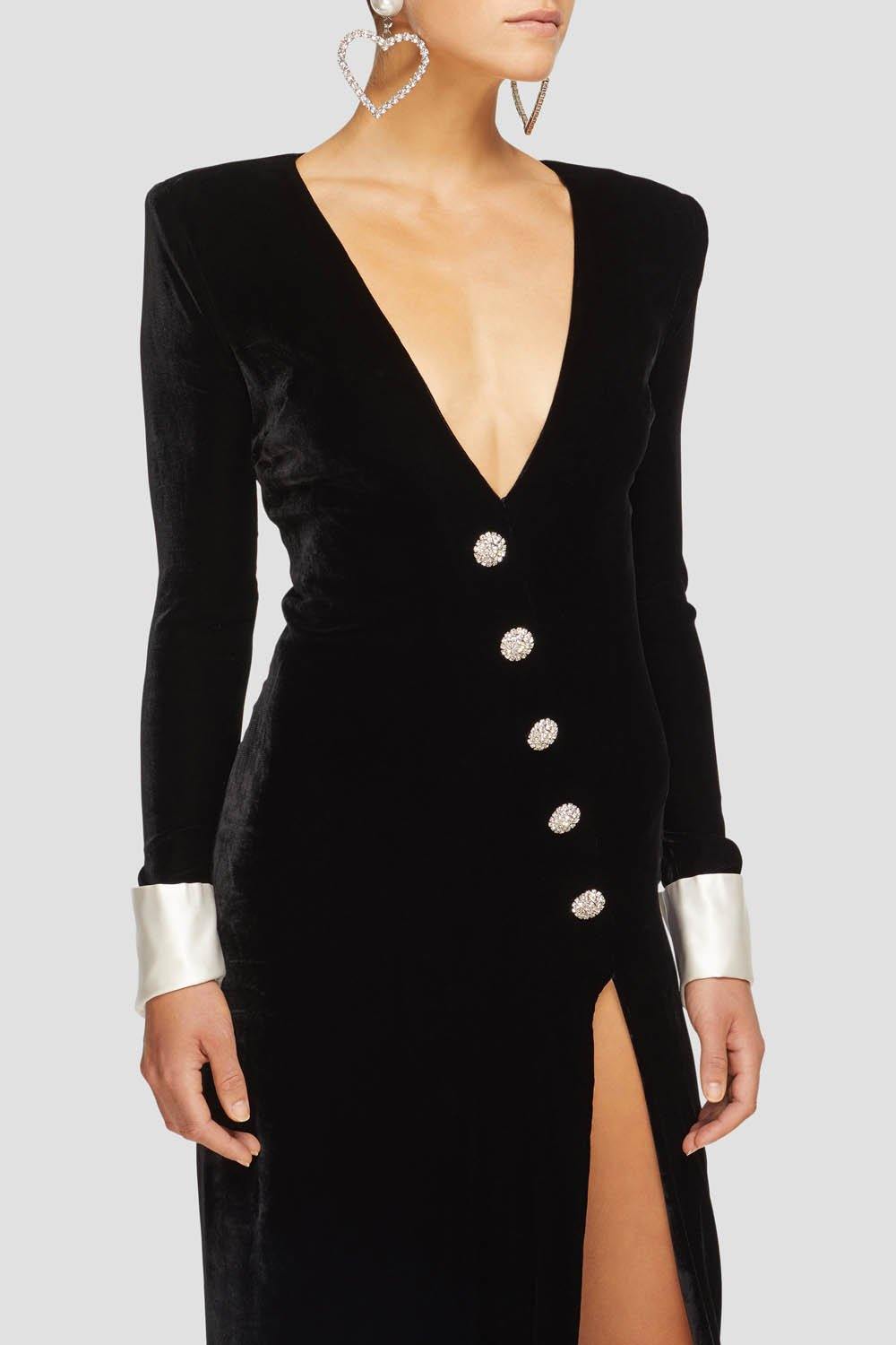 DOROTHY VELVET V-NECK SLIT MAXI DRESS