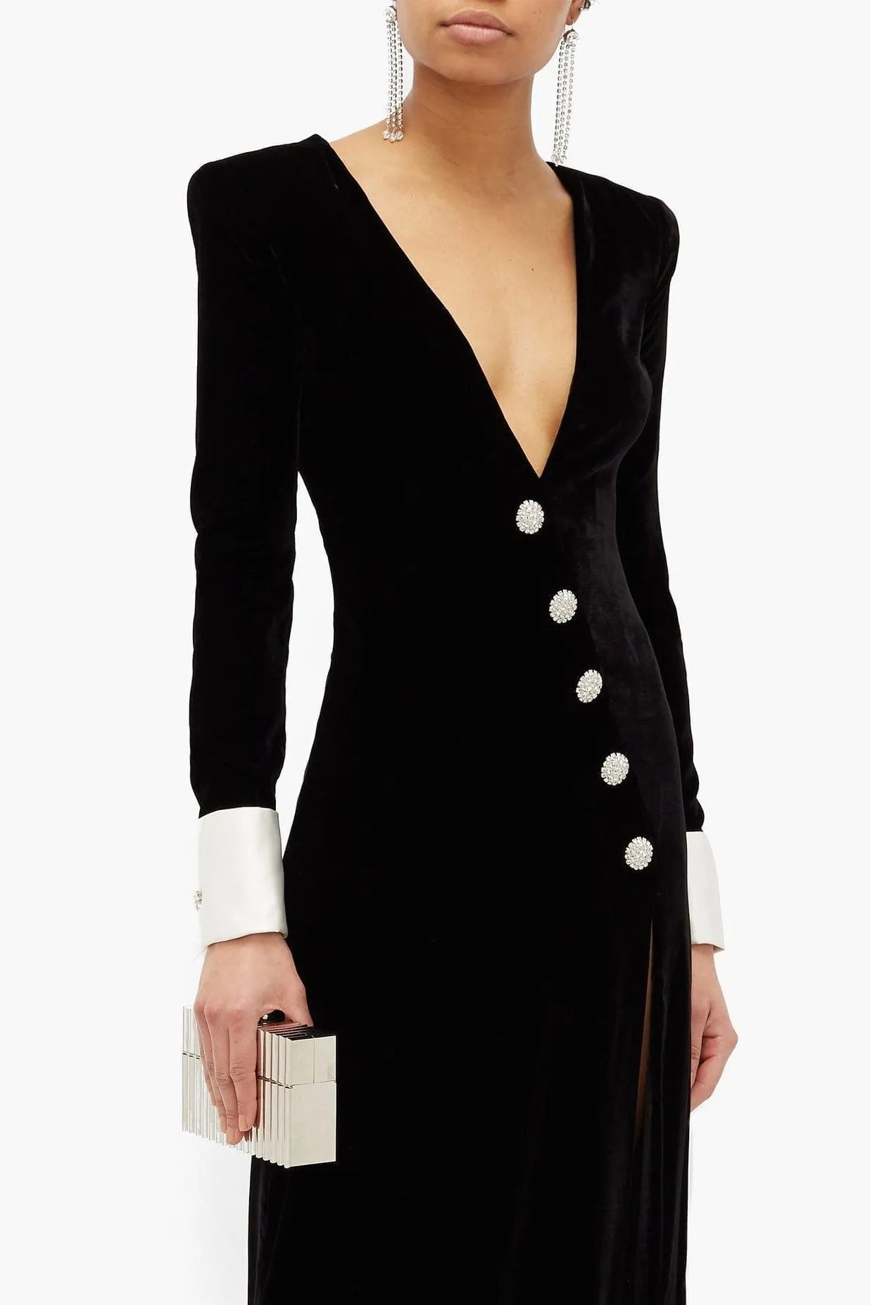 DOROTHY VELVET V-NECK SLIT MAXI DRESS