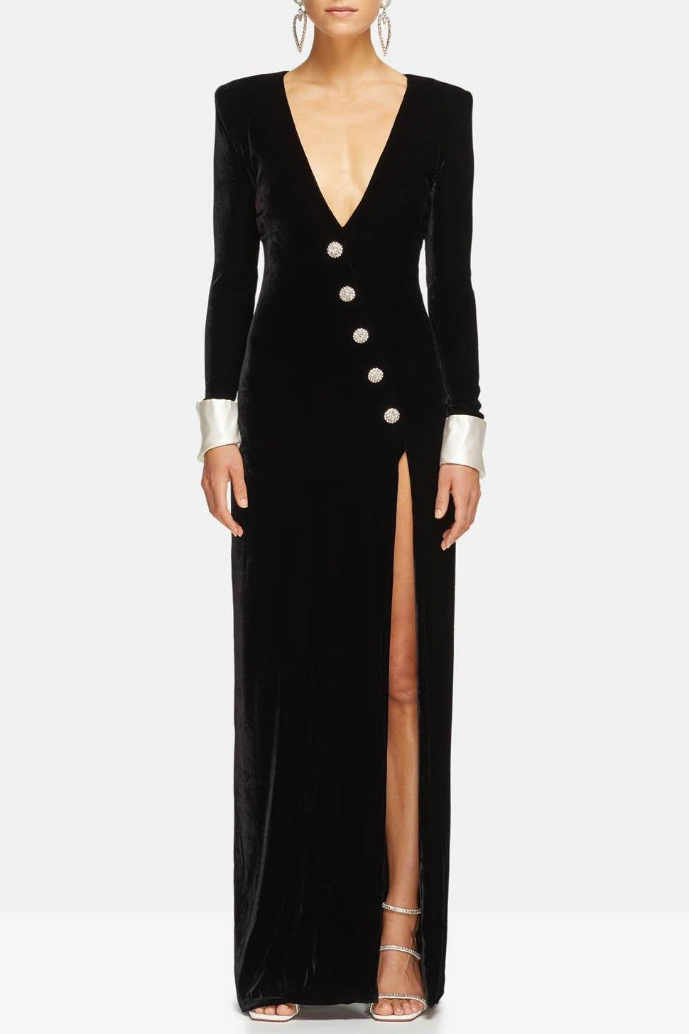 DOROTHY VELVET V-NECK SLIT MAXI DRESS