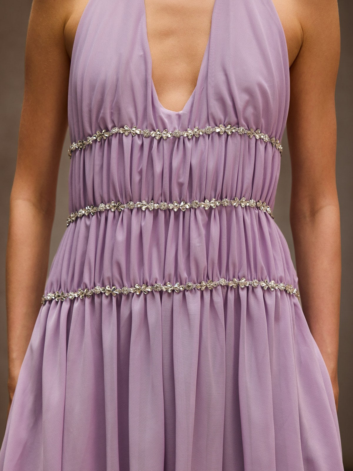 DOUTZEN RHINESTONE HALTER MINI DRESS