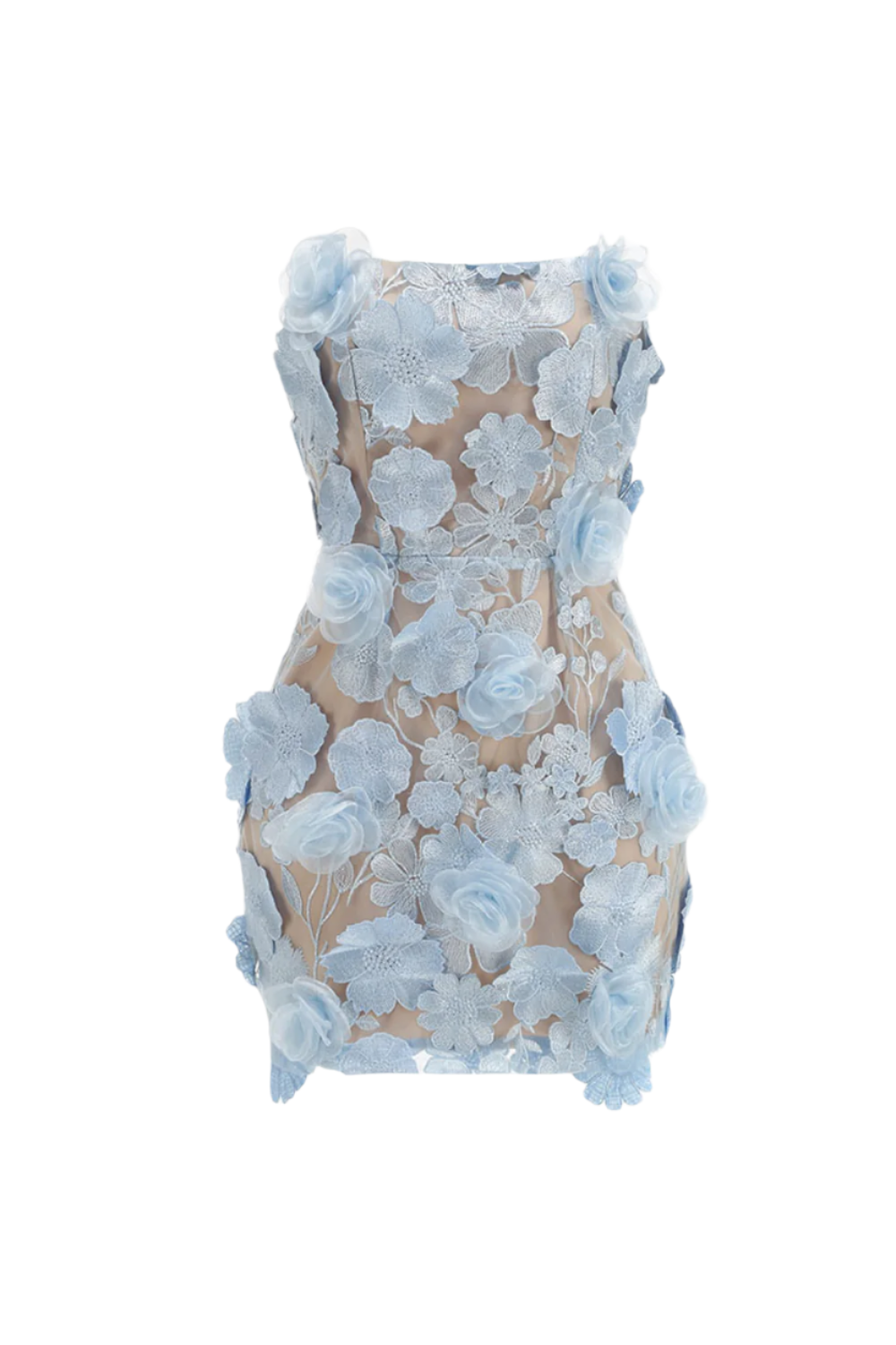 JESSICA BLUE FLORAL EMBROIDERY MINI DRESS
