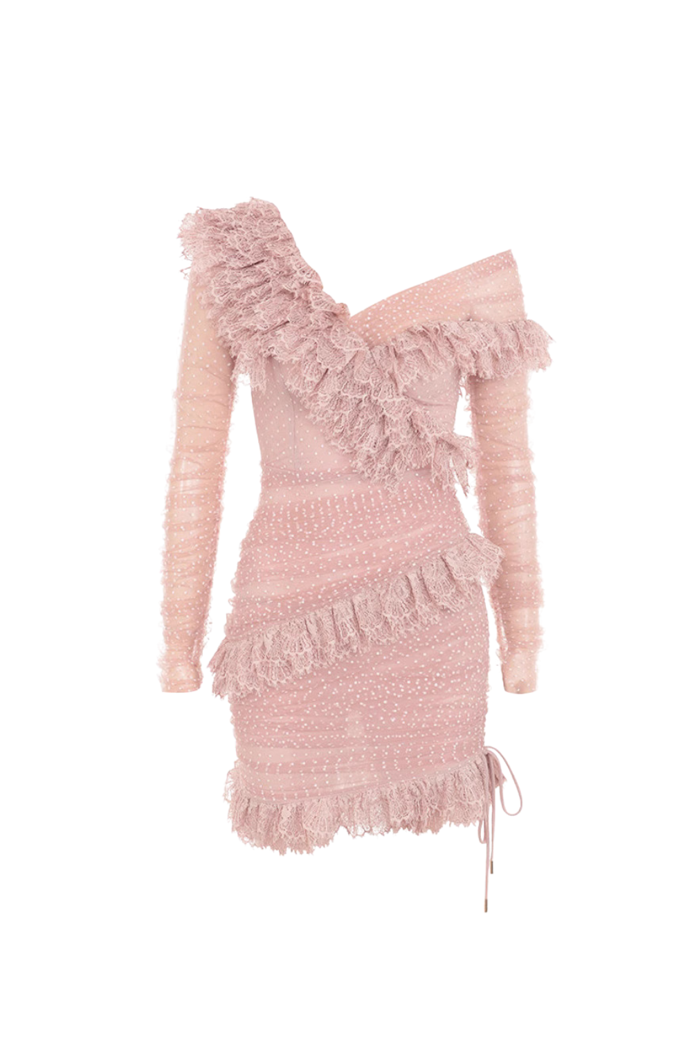 AURORA MESH DOT RUCH MINI DRESS FOR PARTY
