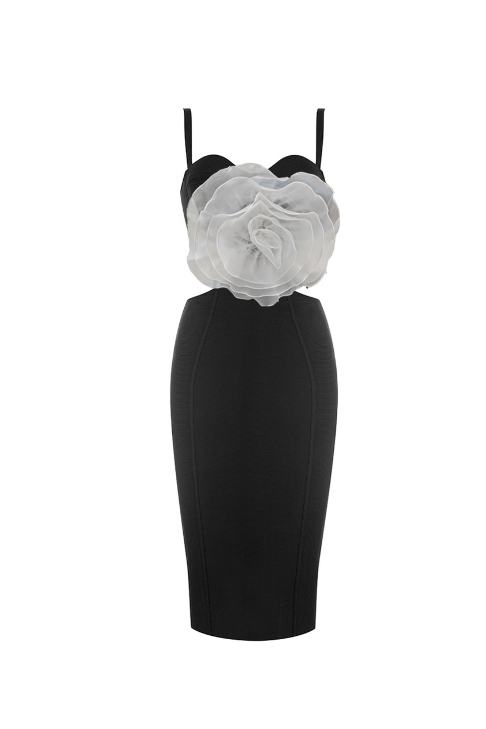 JACEY MESH FLOWER BANDAGE MIDI DRESS