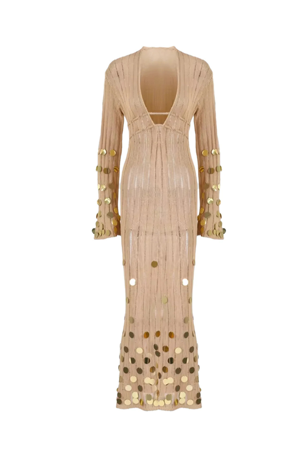 ELMA GOLDEN AURA V-NECK KNIT MAXI DRESS