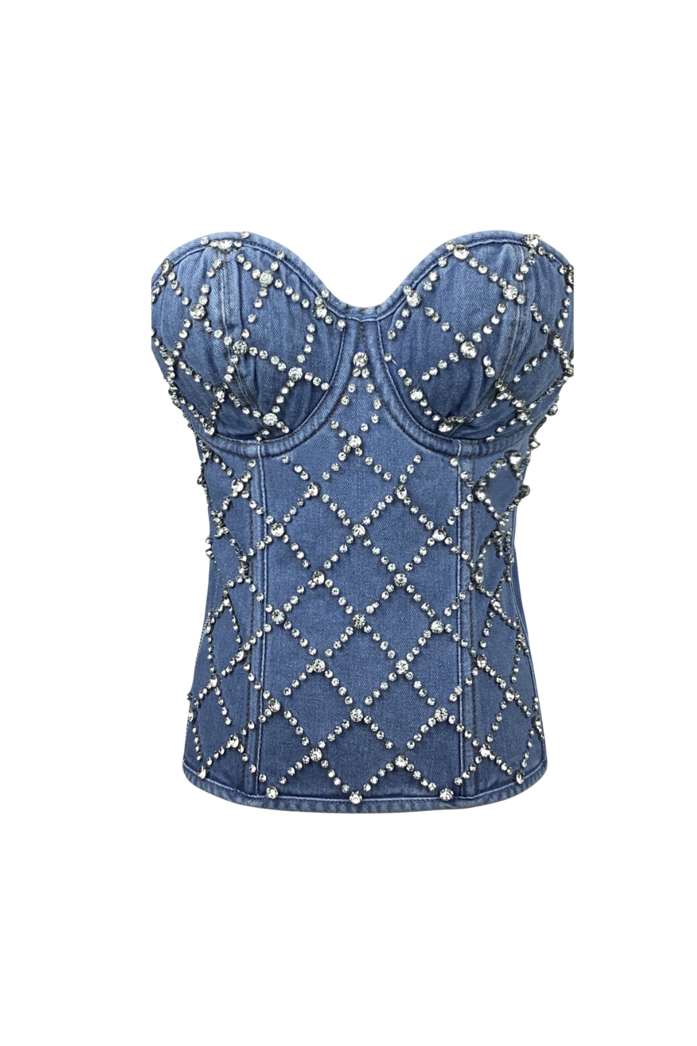 CRYSTAL STRAPLESS DENIM TOP, BLUE WEDDING PARTY