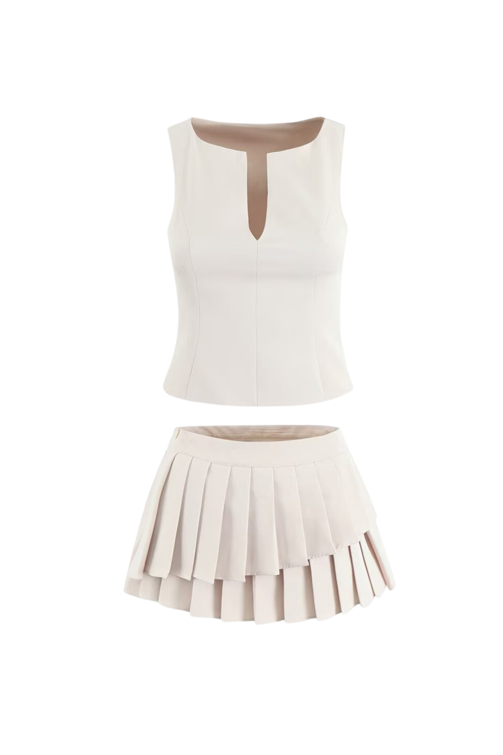 ELVIRA SLEEVELESS RUFFLE SKIRT SET BEIGE