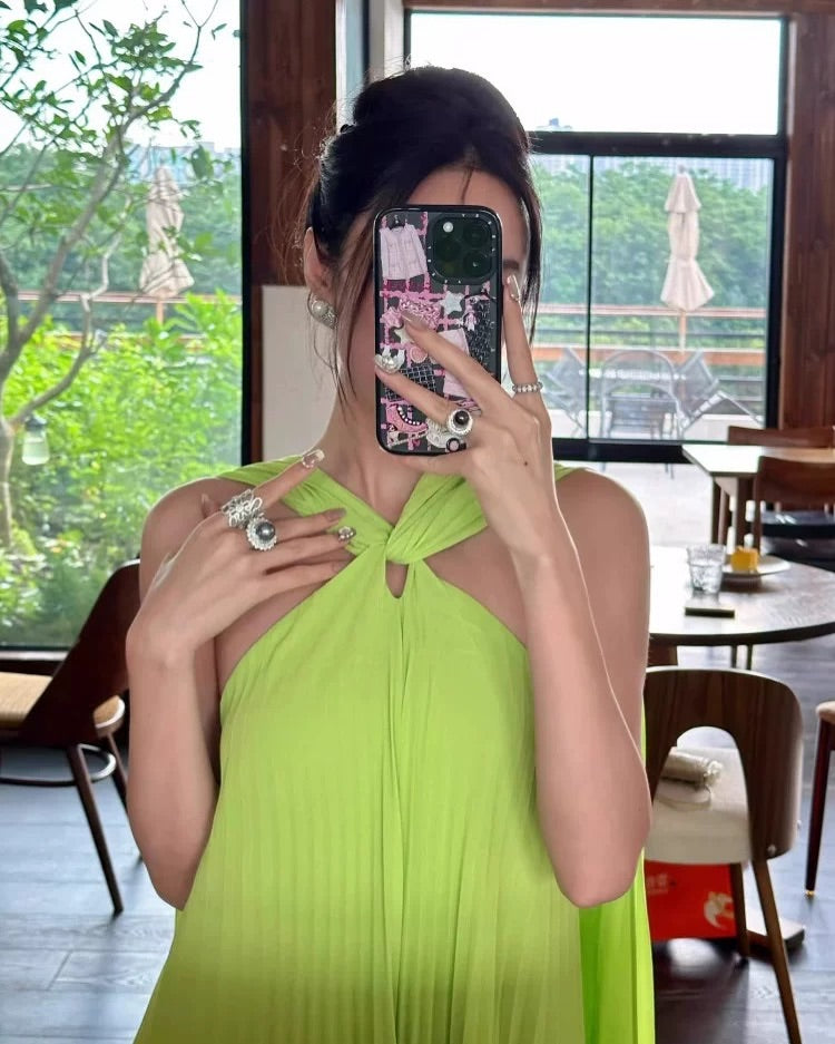 ALYSSA PLEATED GREEN MAXI DRESS FOR EVENTS
