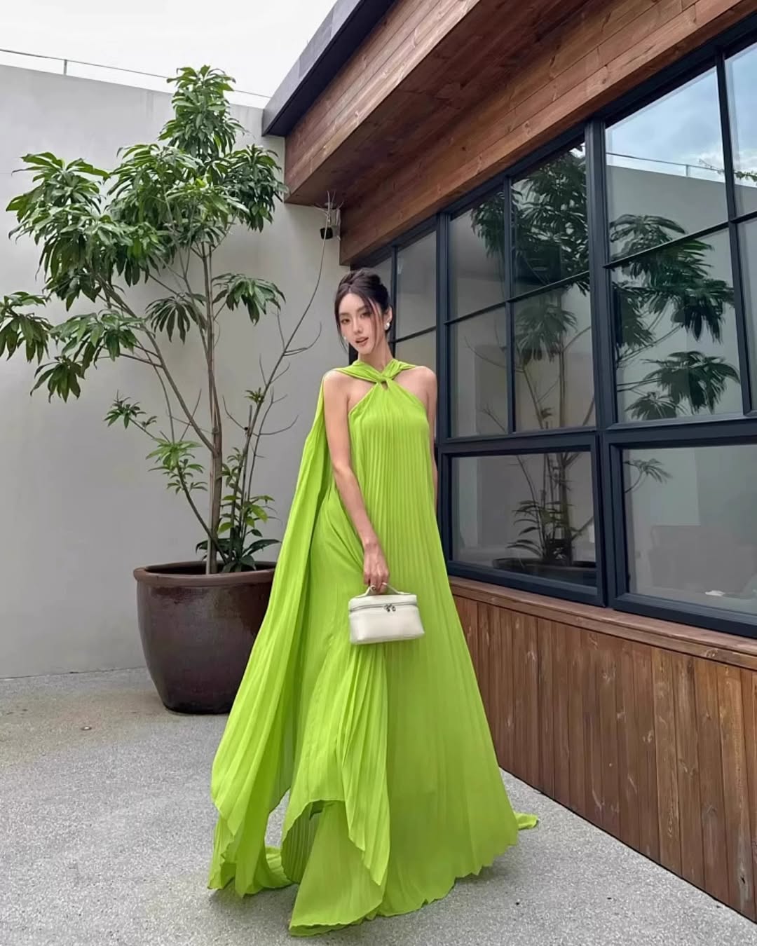 ALYSSA PLEATED GREEN MAXI DRESS FOR EVENTS