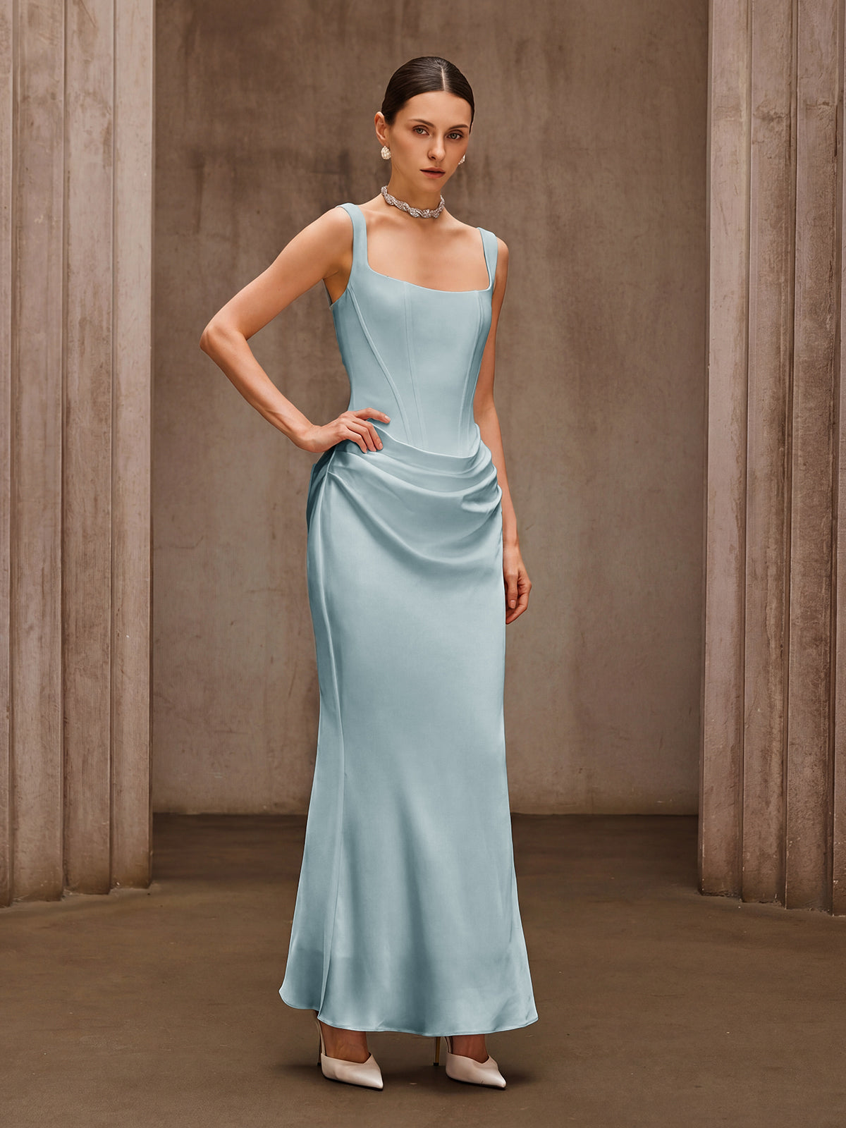 DUYEN MINT SLEEVELESS CORSET MAXI DRESS