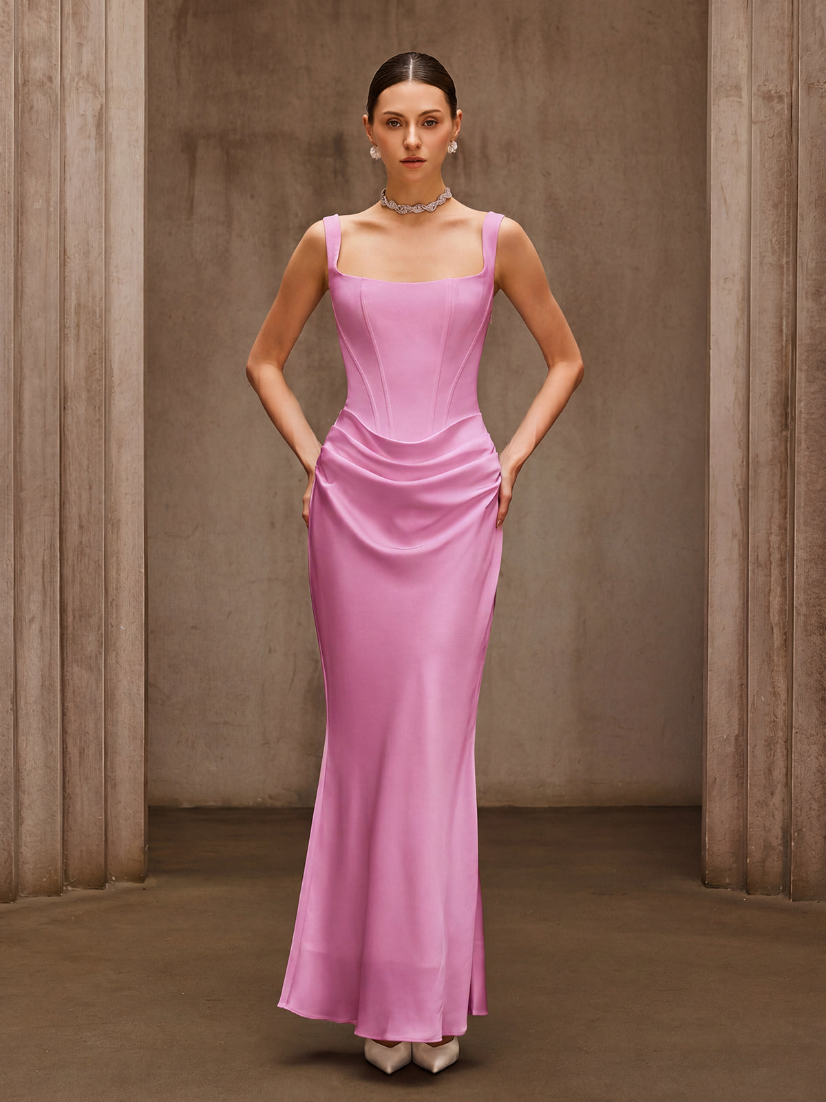 CLASSIC SLEEVELESS CORSET MAXI DRESS IN PINK