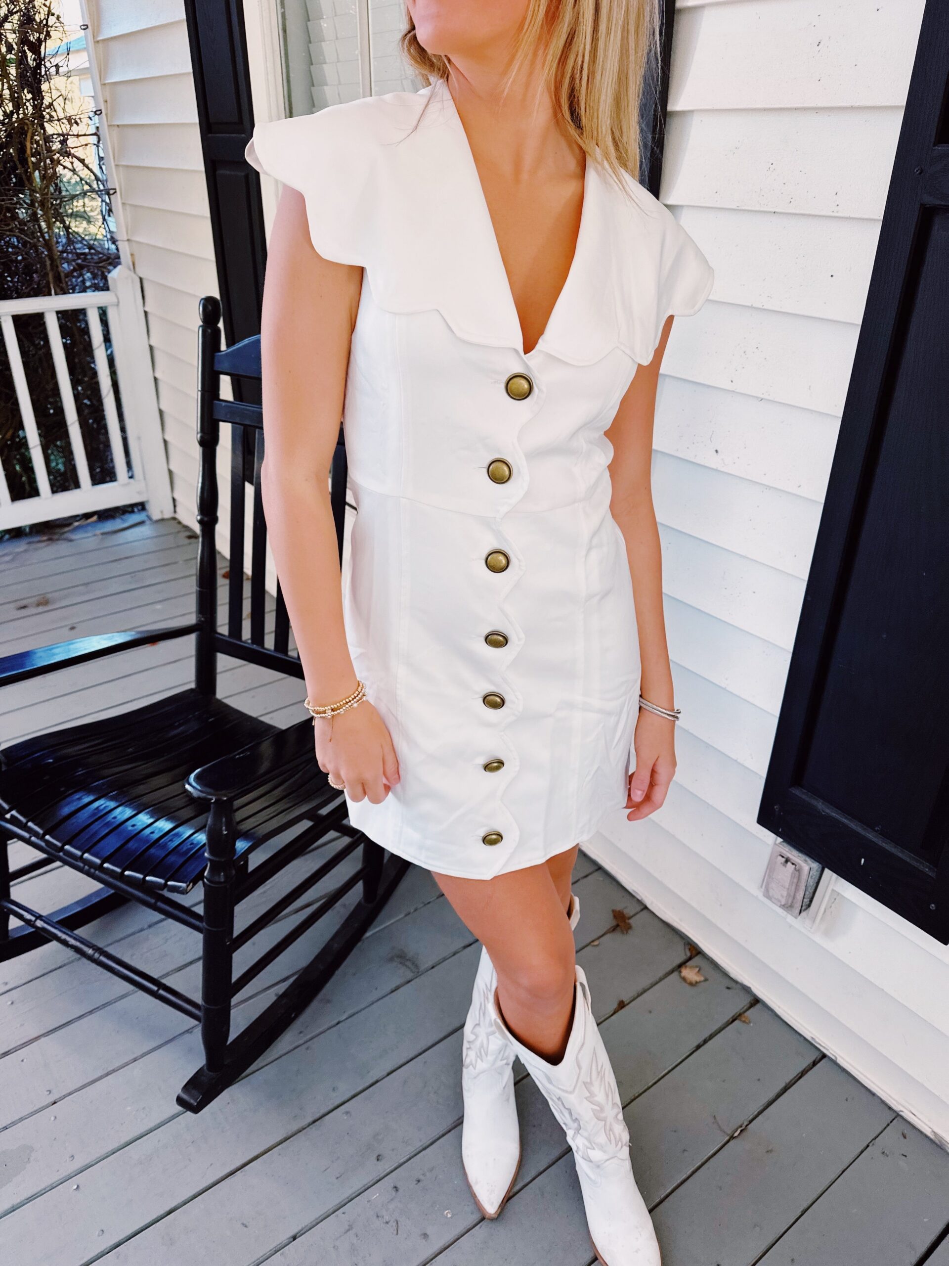 SARAH SCALLOPED LACE MIDI DRESS - OFF WHITE