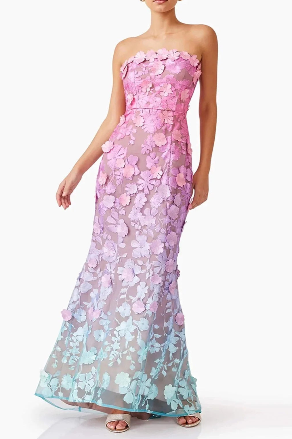 OFF-SHOULDER SLEEVELESS GRADIENT COCKTAIL DRESS