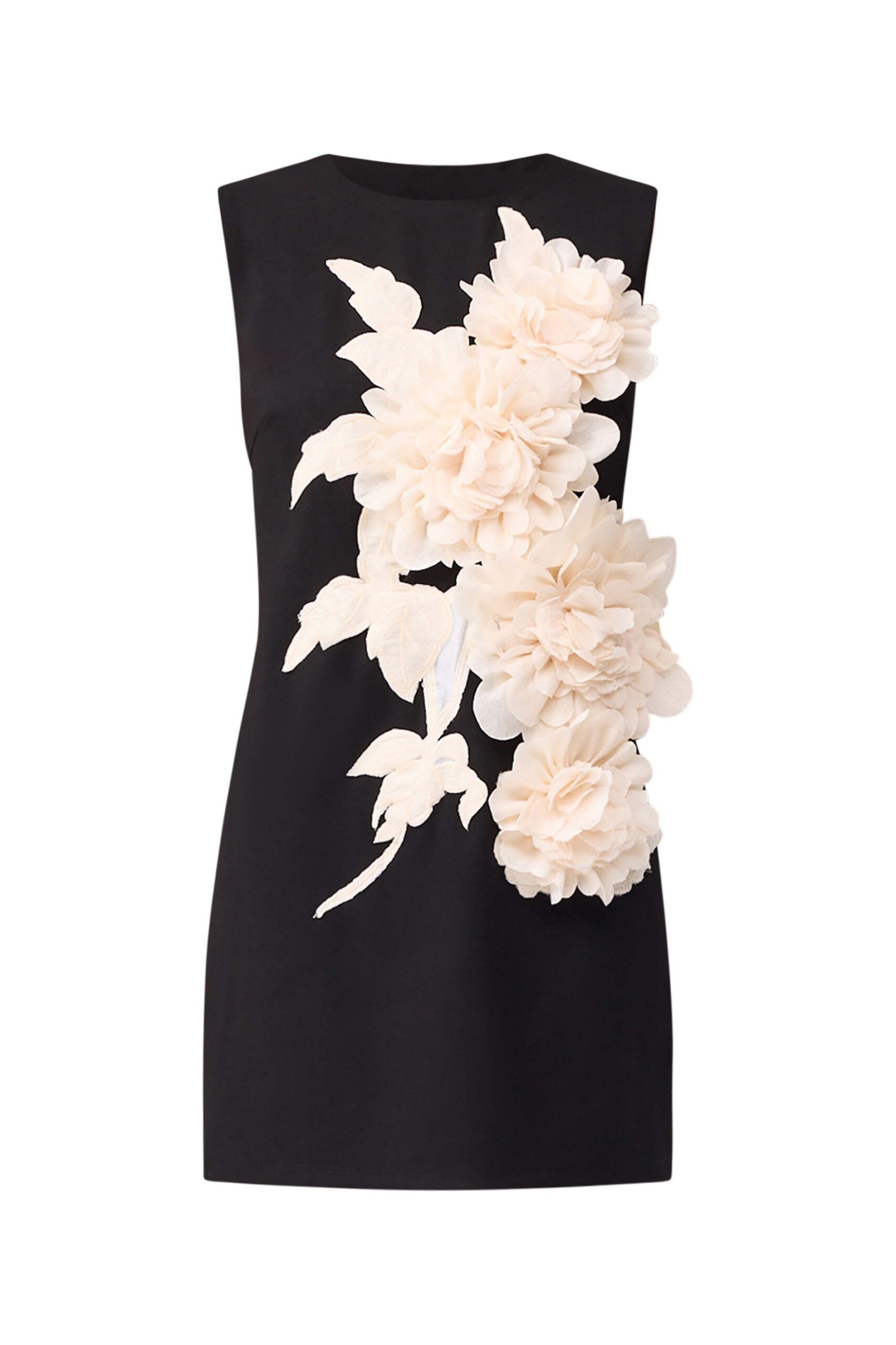 3D FLOWER MINI DRESS, BLACK, COCKTAIL PARTY