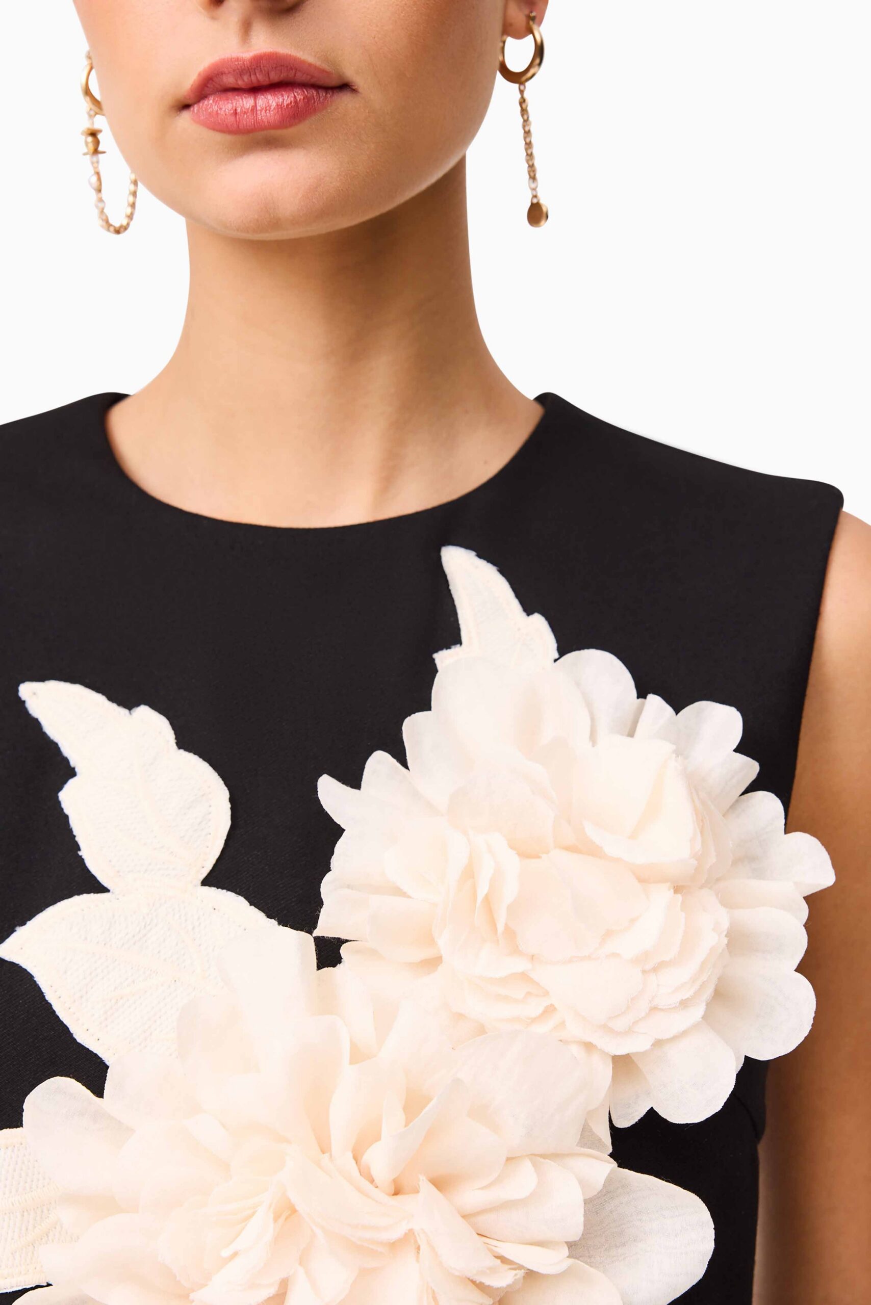 3D FLOWER MINI DRESS, BLACK, COCKTAIL PARTY
