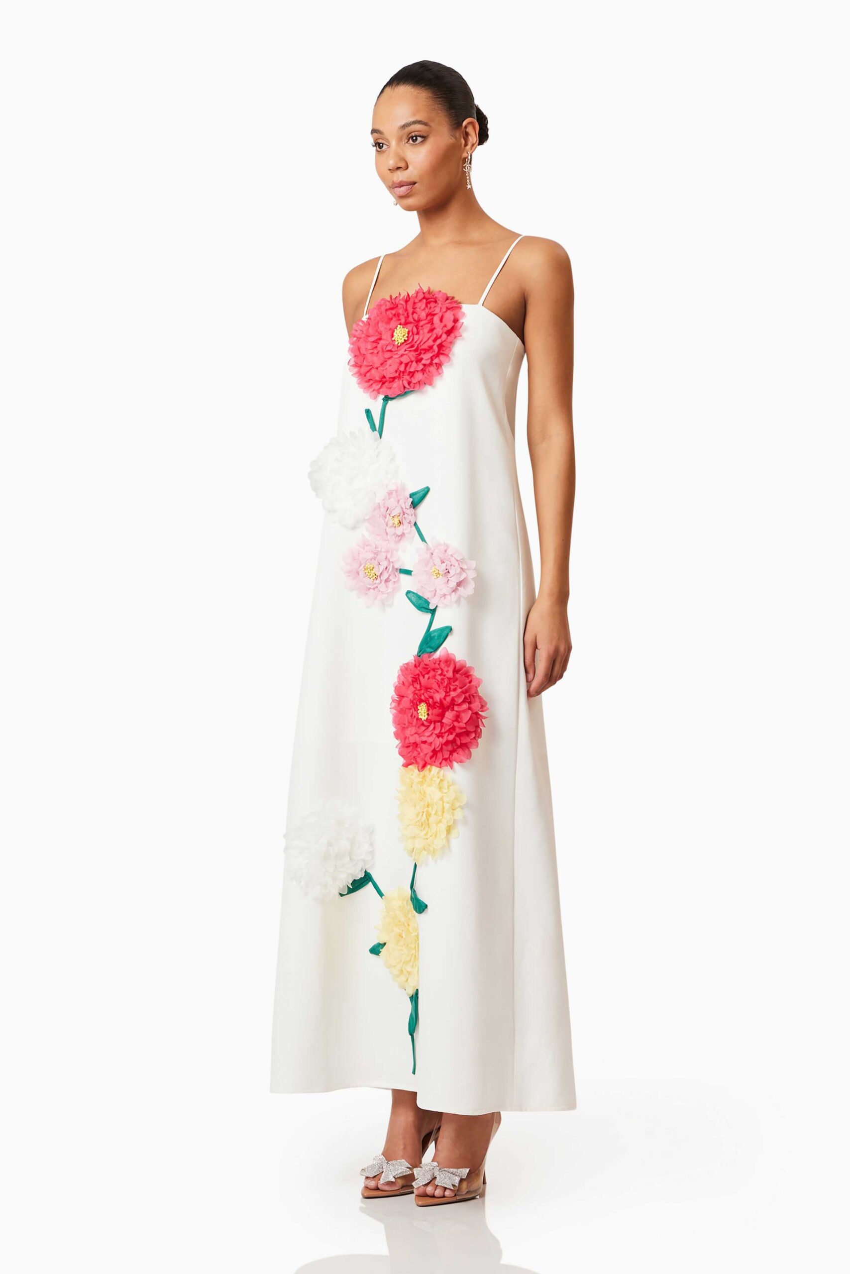 JUDY BUTTERCUP EMBROIDERED WHITE MAXI DRESS