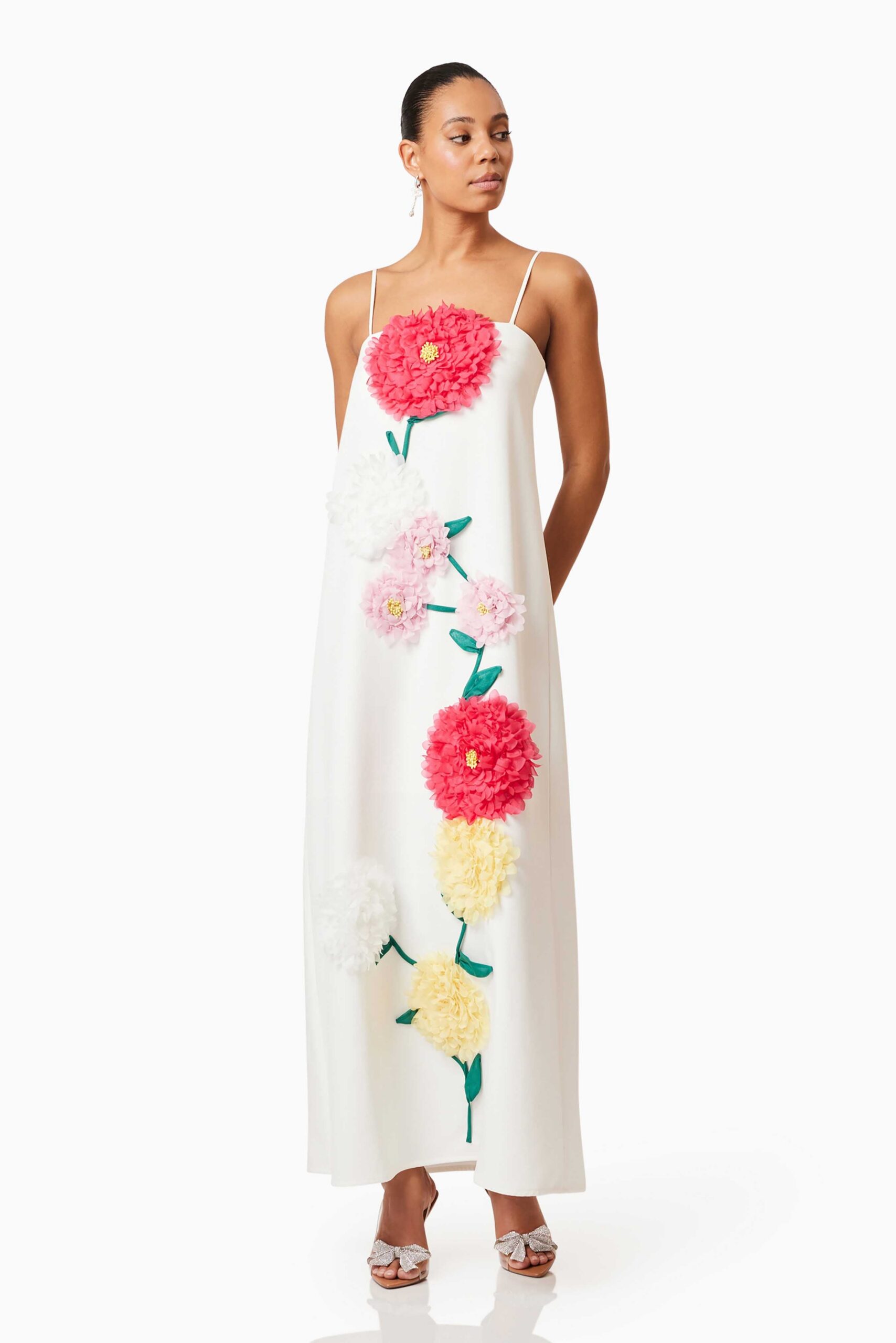 JUDY BUTTERCUP EMBROIDERED WHITE MAXI DRESS