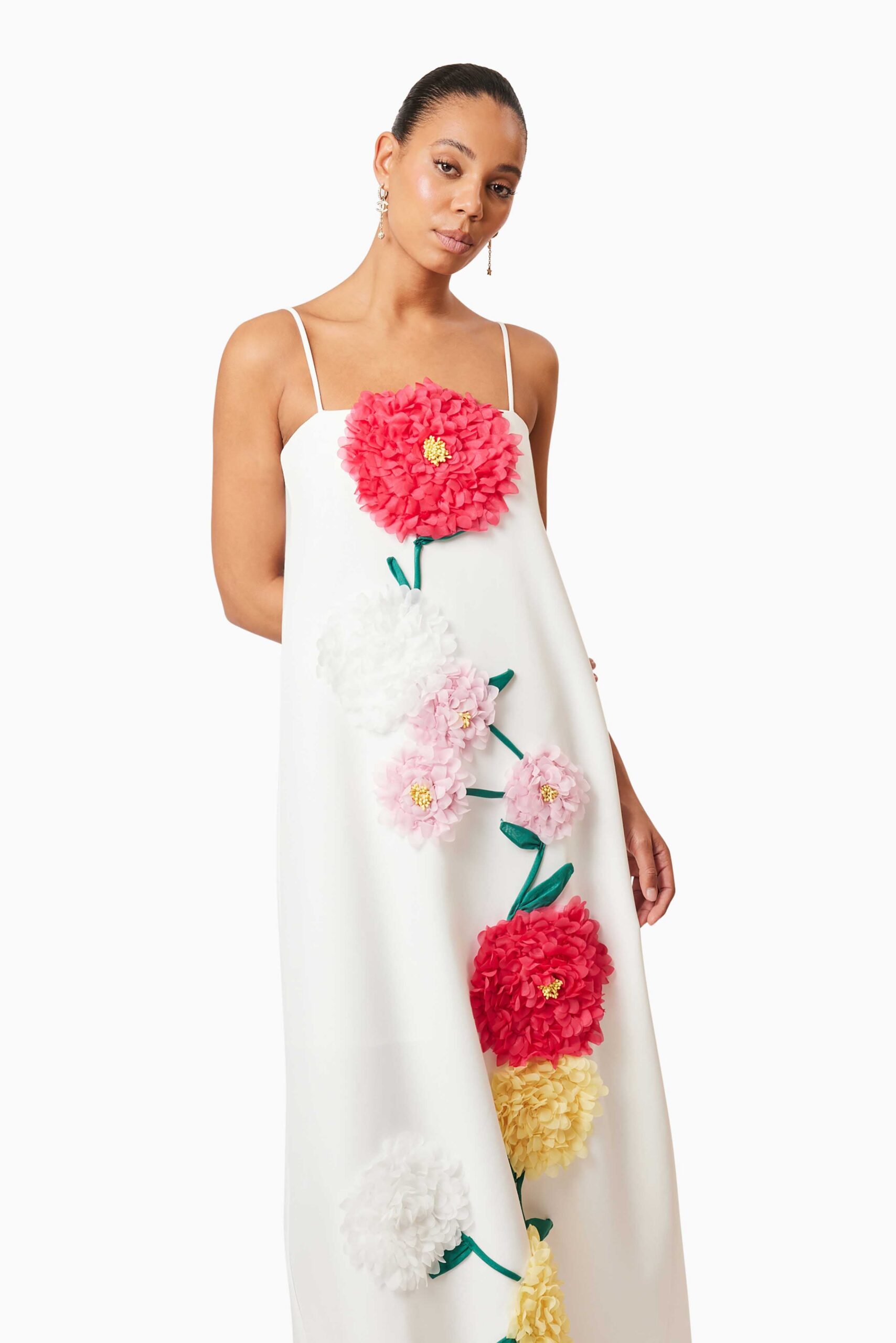 JUDY BUTTERCUP EMBROIDERED WHITE MAXI DRESS
