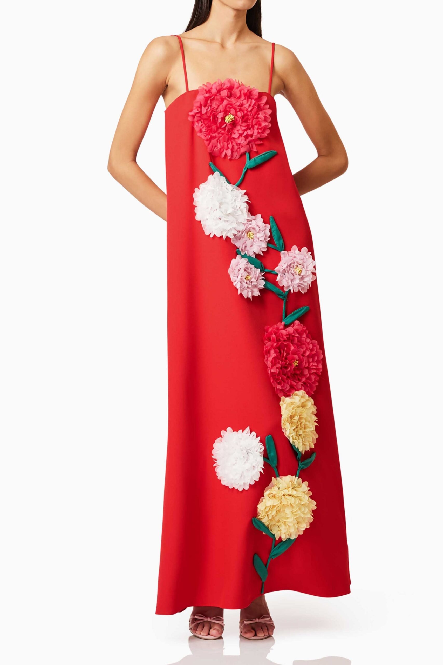 JUDY BUTTERCUP RED EMBROIDERED MAXI DRESS