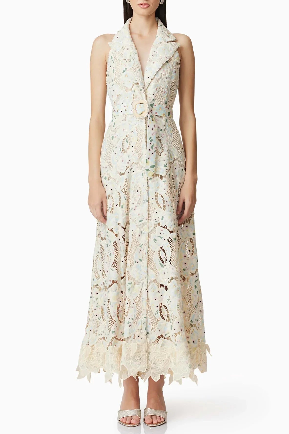 LISA V-NECK FLORAL MAXI DRESS, BEIGE