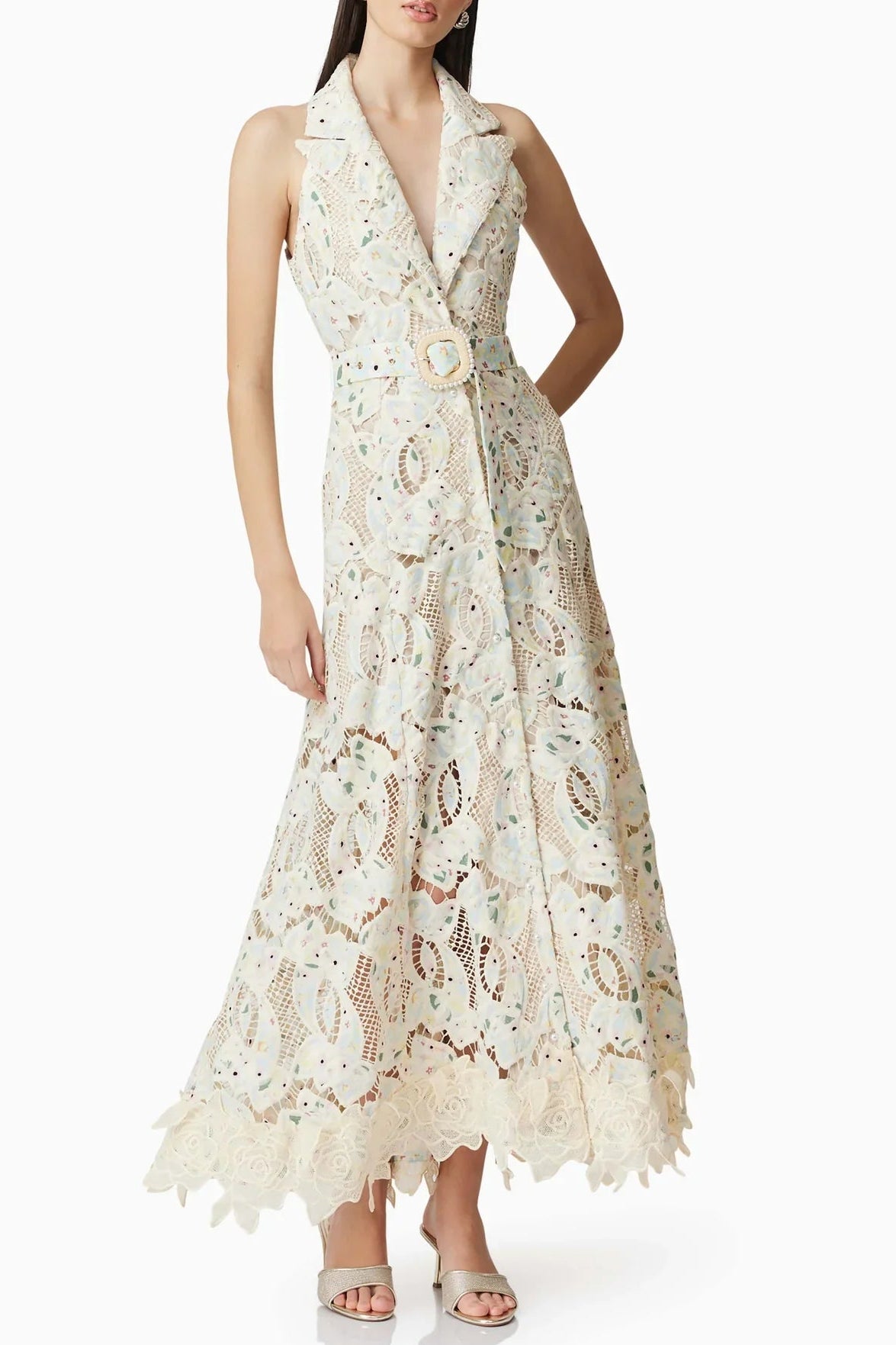 LISA V-NECK FLORAL MAXI DRESS, BEIGE