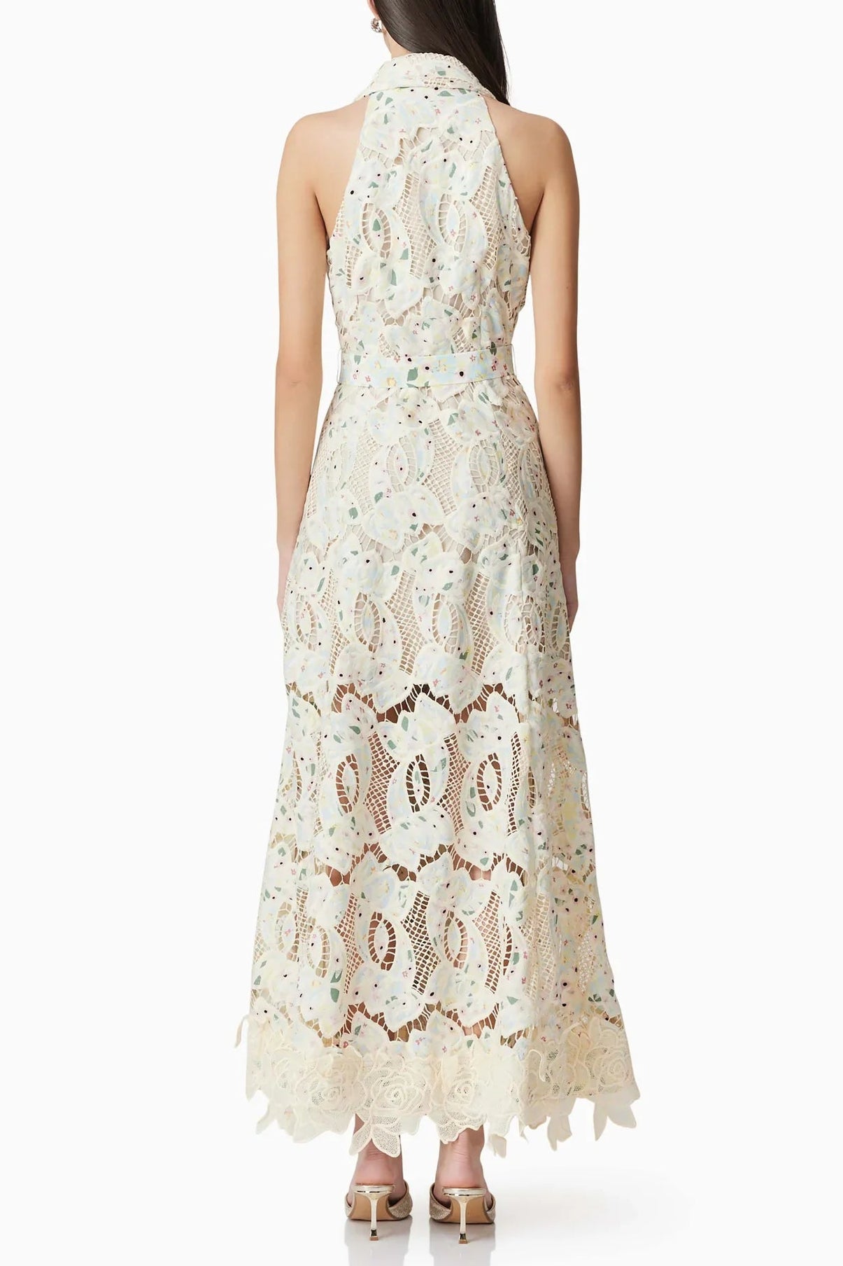 LISA V-NECK FLORAL MAXI DRESS, BEIGE