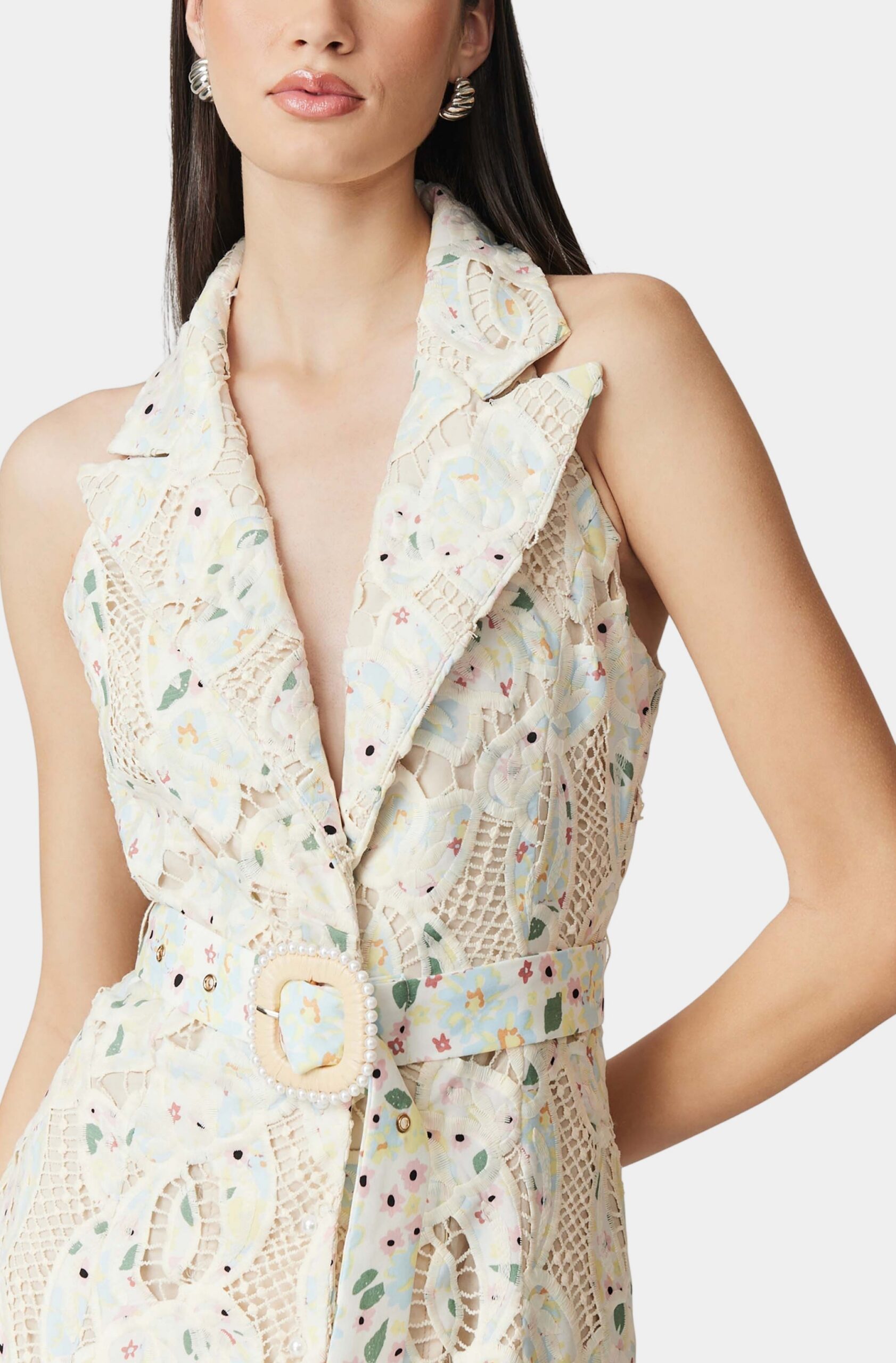 CHLOE SLEEVELESS LACE MAXI DRESS, BEIGE HOLLOW WEDDING GUEST