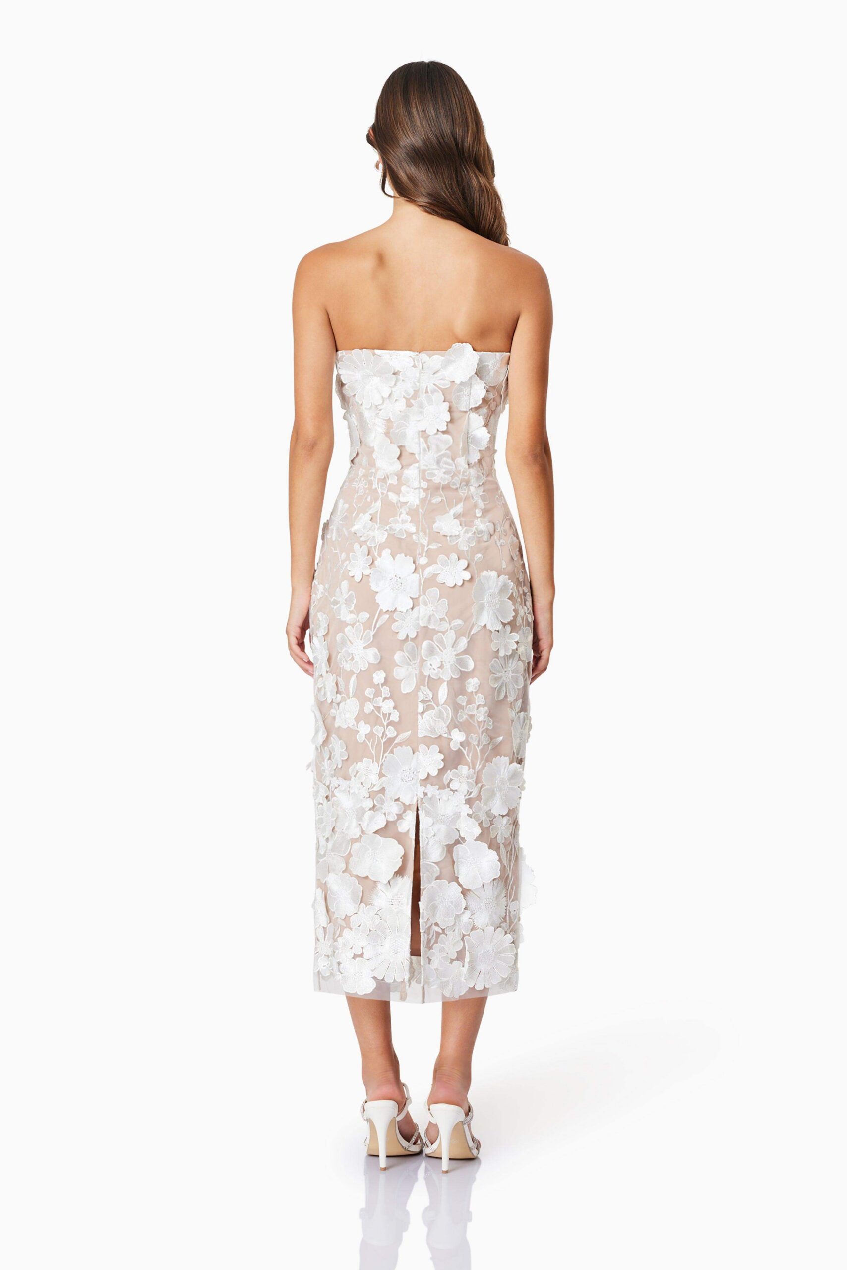 HELENA STRAPLESS WHITE MIDI DRESS FOR WEDDING GUEST