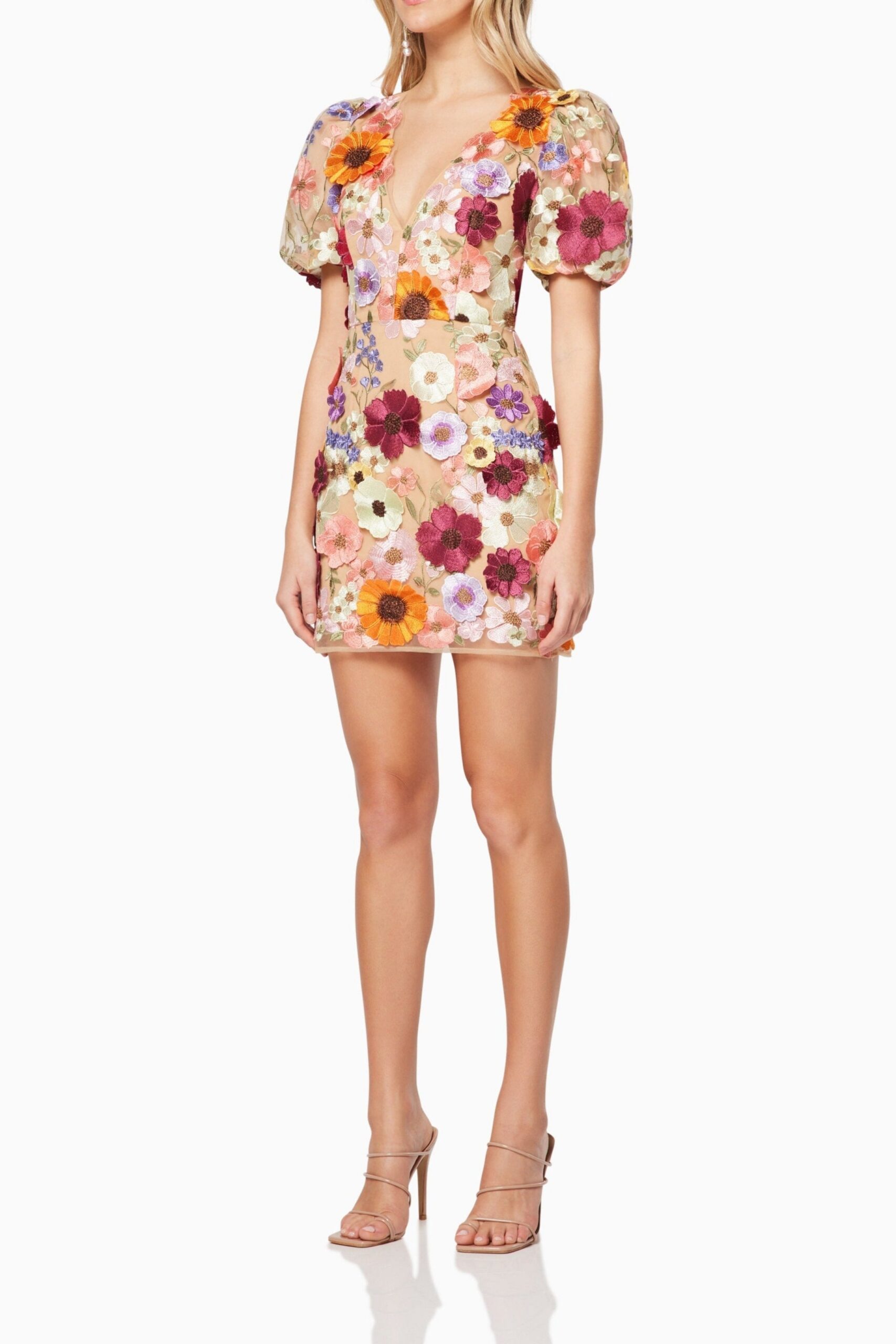 3D FLORAL PINK MINI DRESS FOR PARTIES