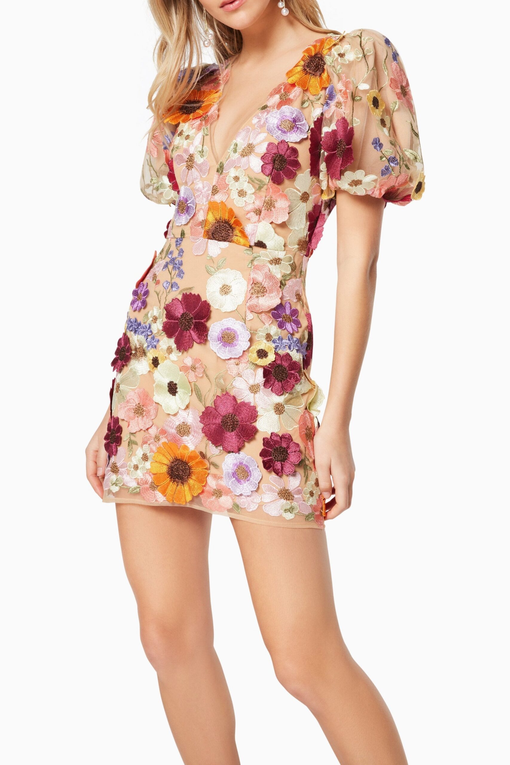 3D FLORAL PINK MINI DRESS FOR PARTIES