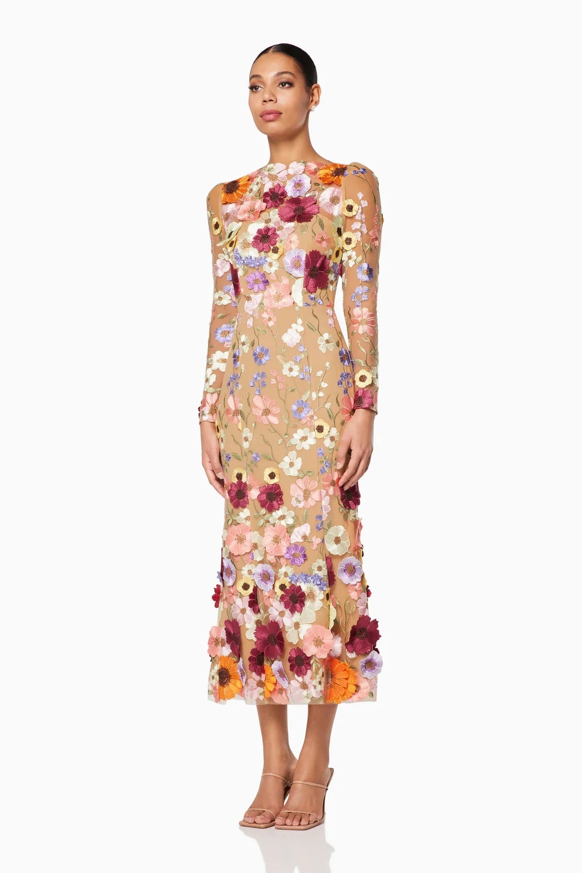 SHANNON 3D FLORAL MIDI DRESS FOR WEDDING GUEST