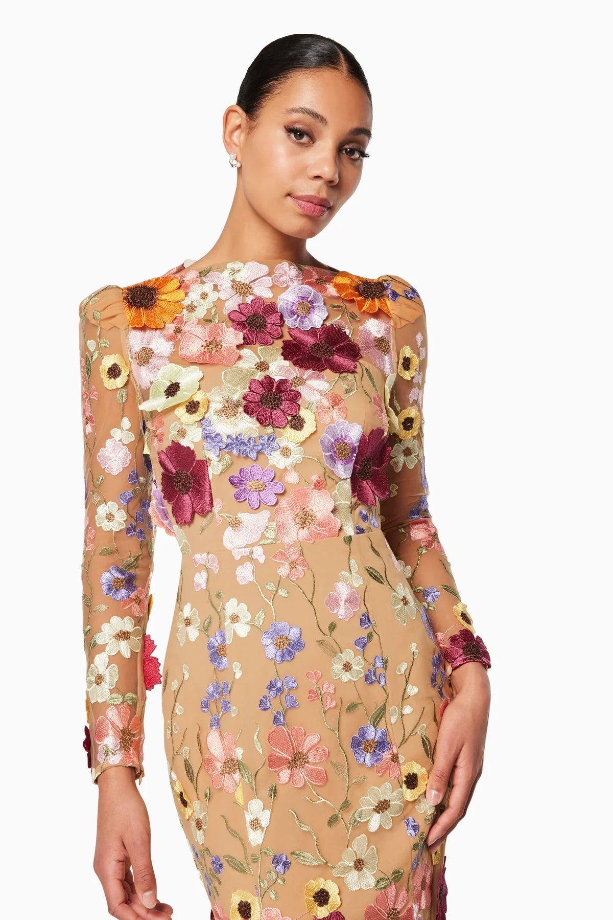 SHANNON 3D FLORAL MIDI DRESS FOR WEDDING GUEST