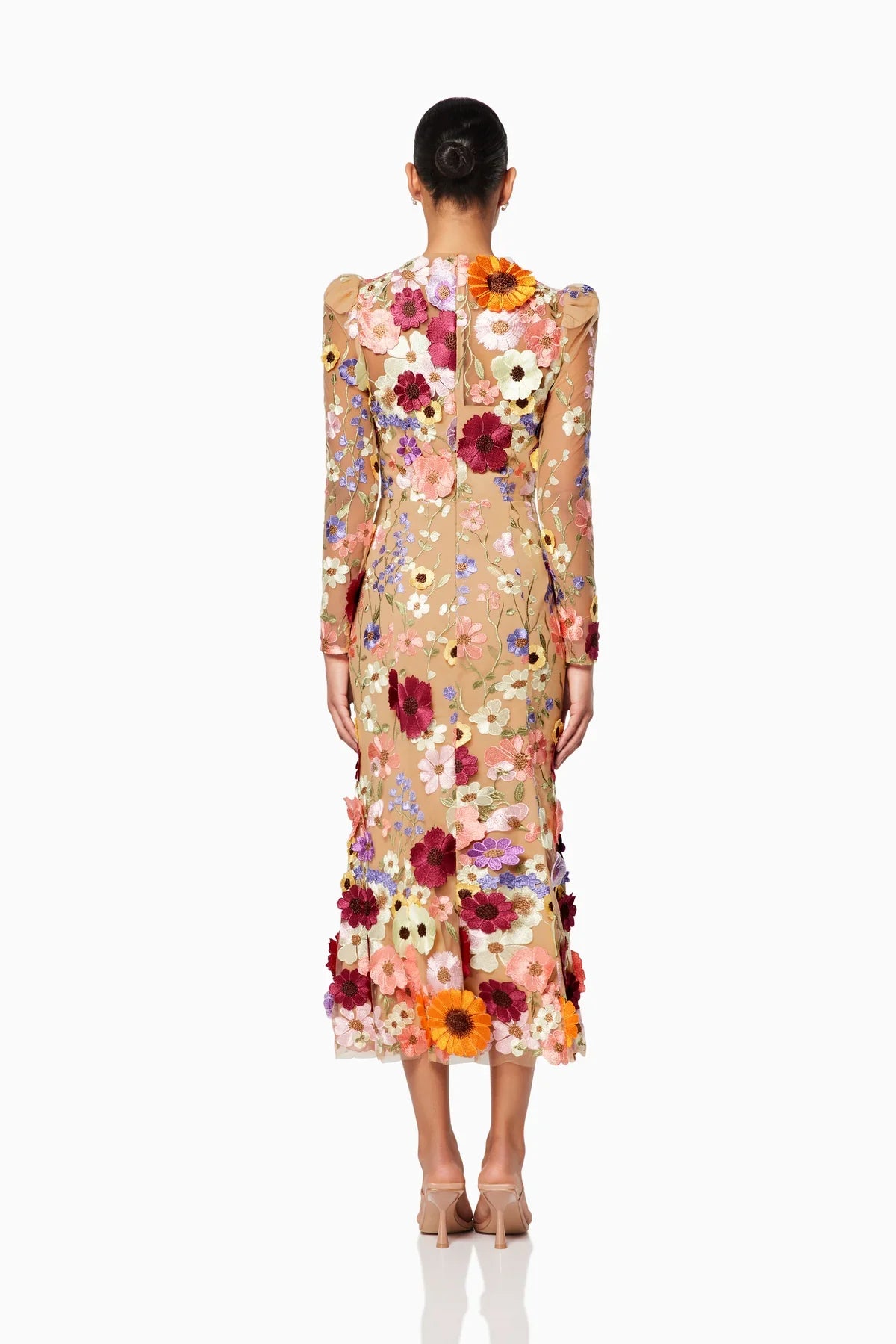 SHANNON 3D FLORAL MIDI DRESS FOR WEDDING GUEST