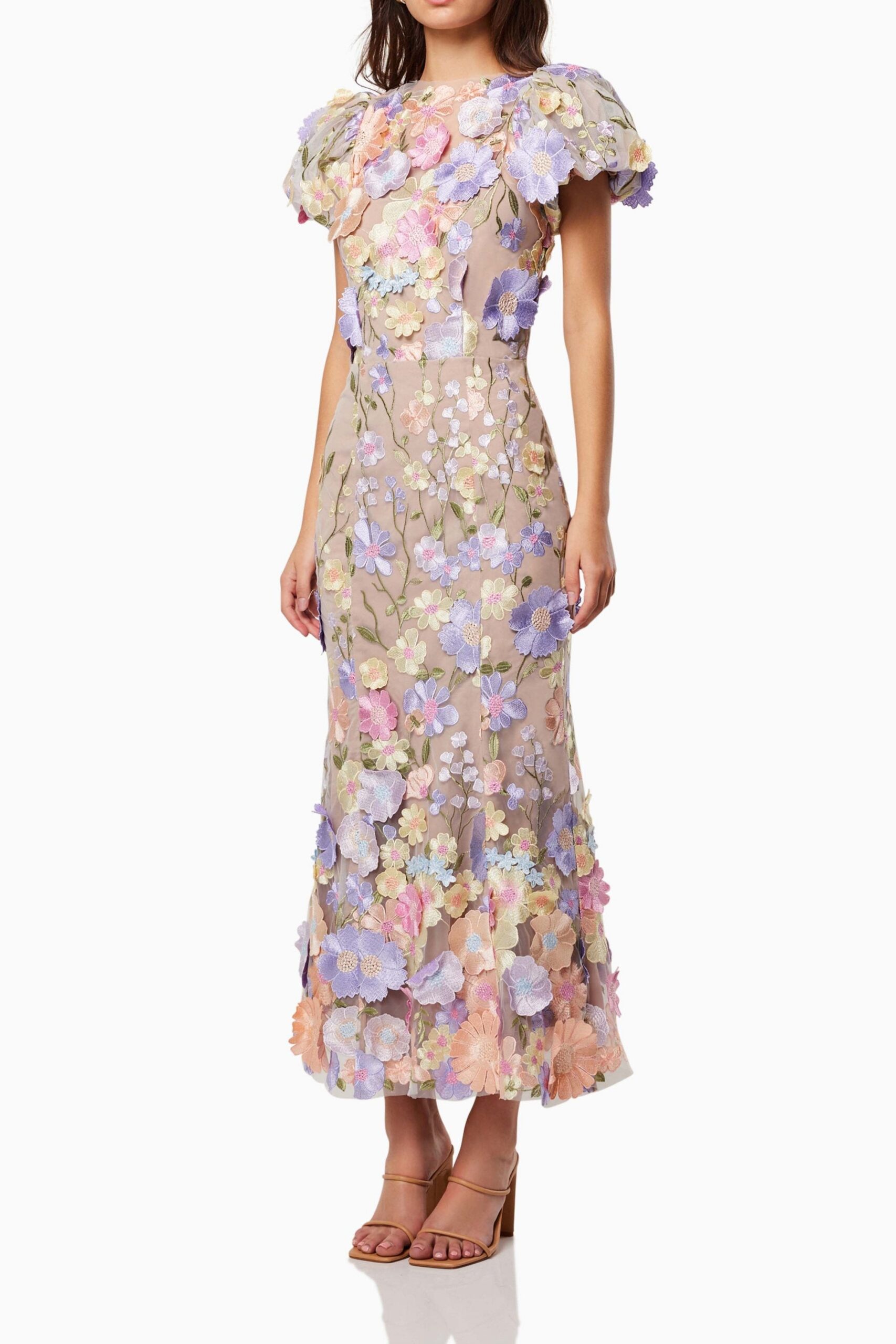 ASTRAEA 3D LACE PURPLE MAXI DRESS