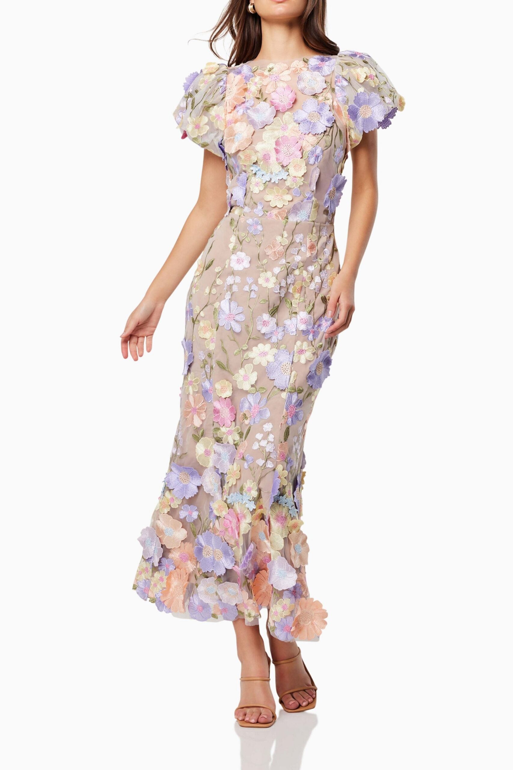 ASTRAEA 3D LACE PURPLE MAXI DRESS