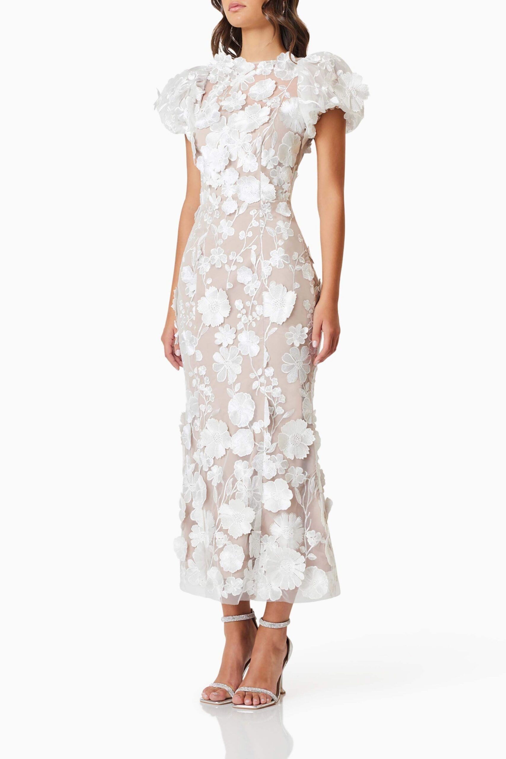 ASTRAEA 3D LACE WHITE MAXI DRESS