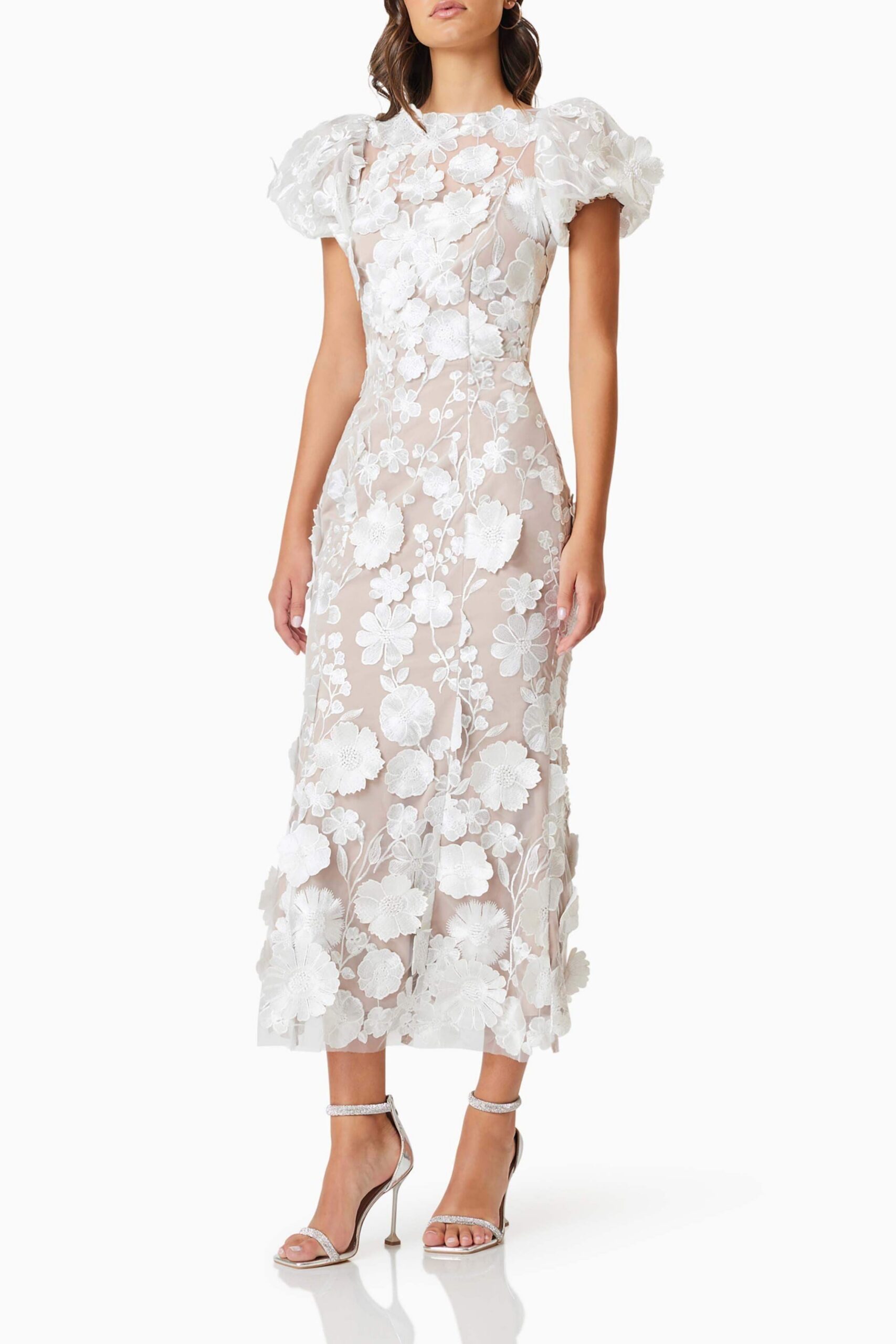 ASTRAEA 3D LACE WHITE MAXI DRESS