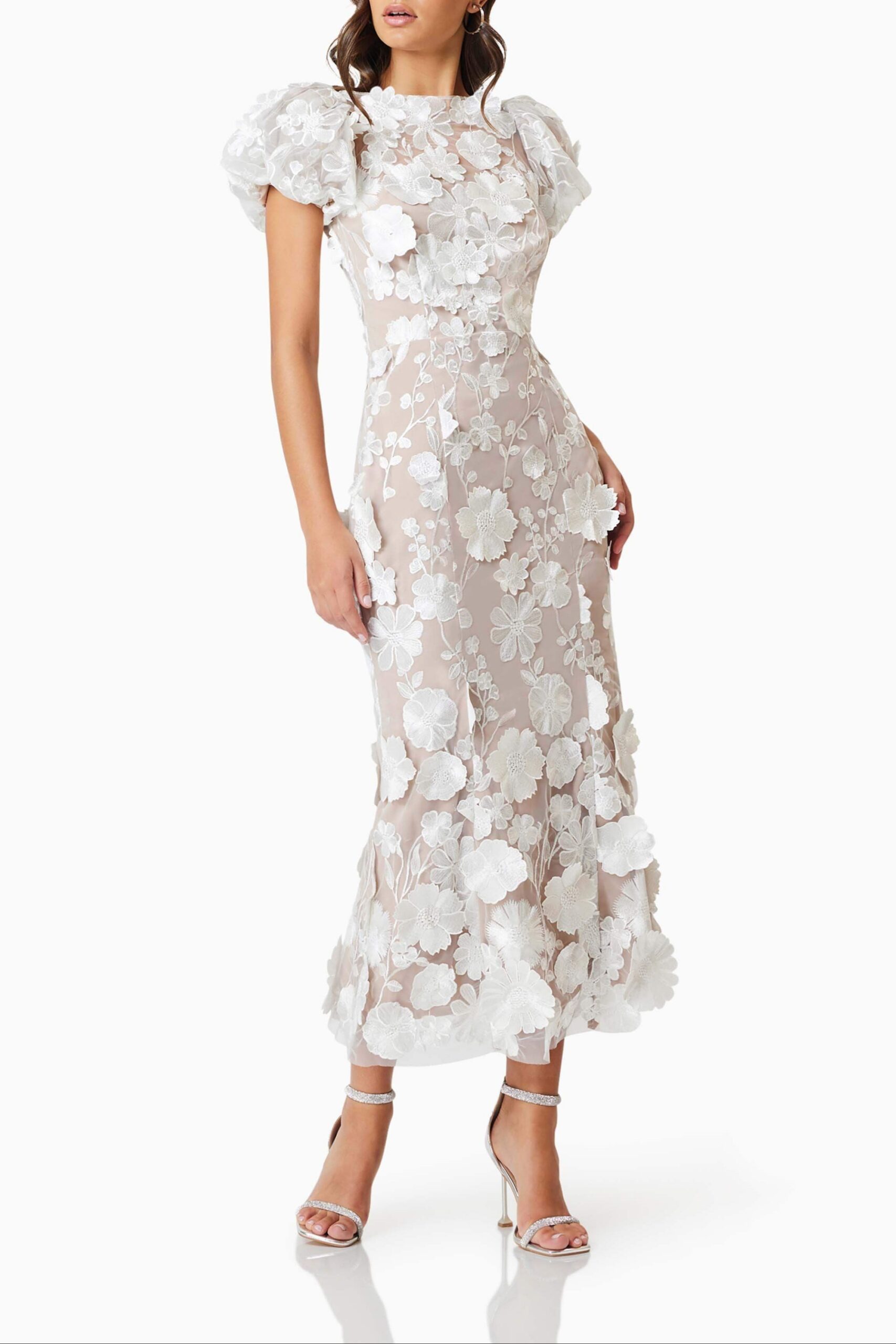 ASTRAEA 3D LACE WHITE MAXI DRESS