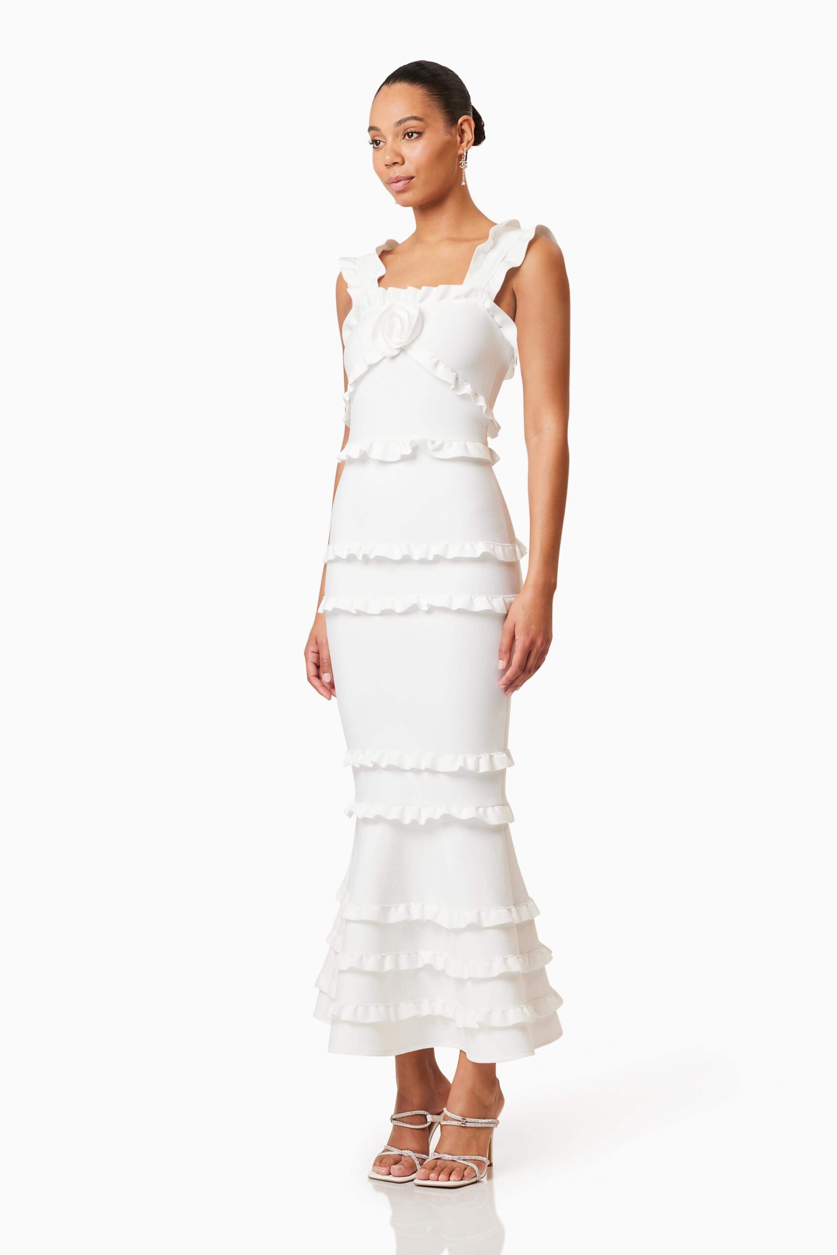 JOSEPHINE FRILL MAXI DRESS WHITE WEDDING GUEST