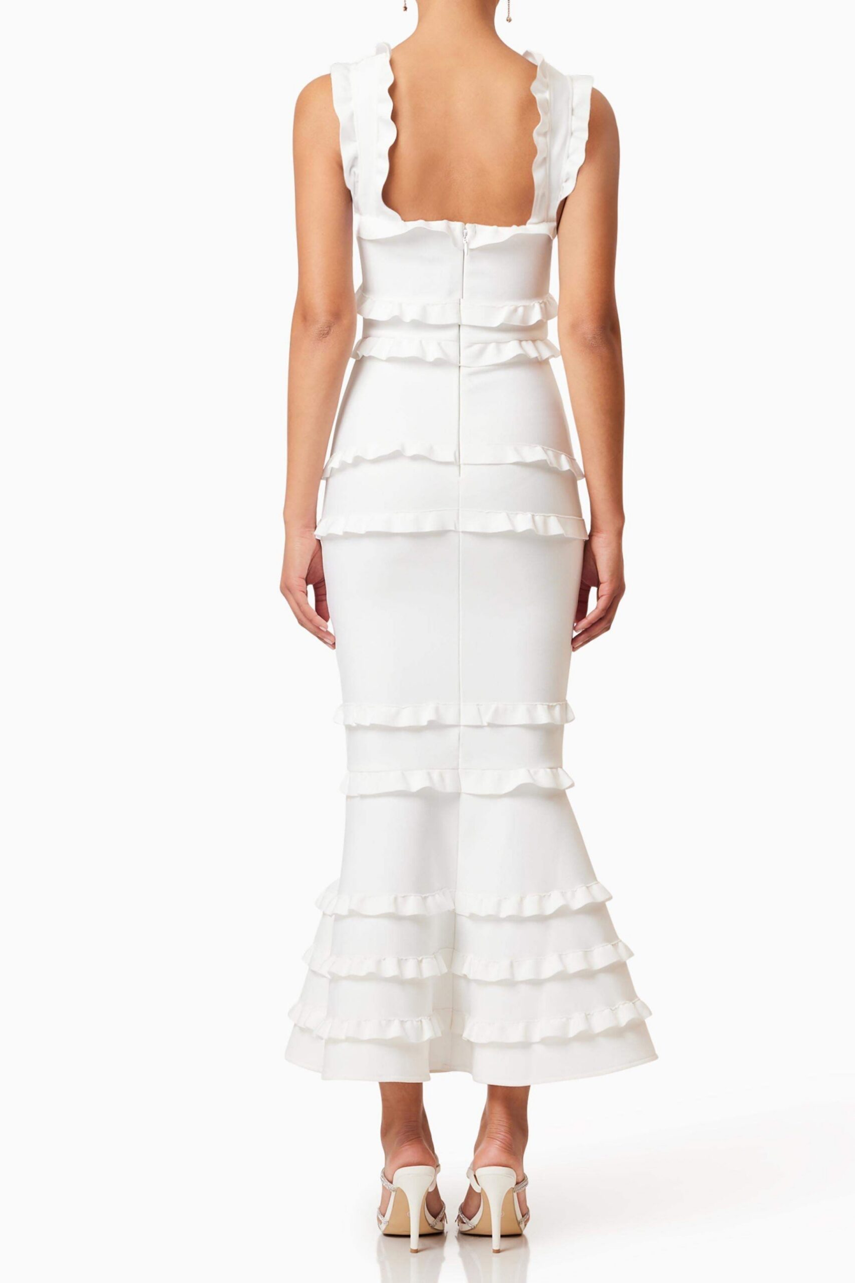 JOSEPHINE FRILL MAXI DRESS WHITE WEDDING GUEST