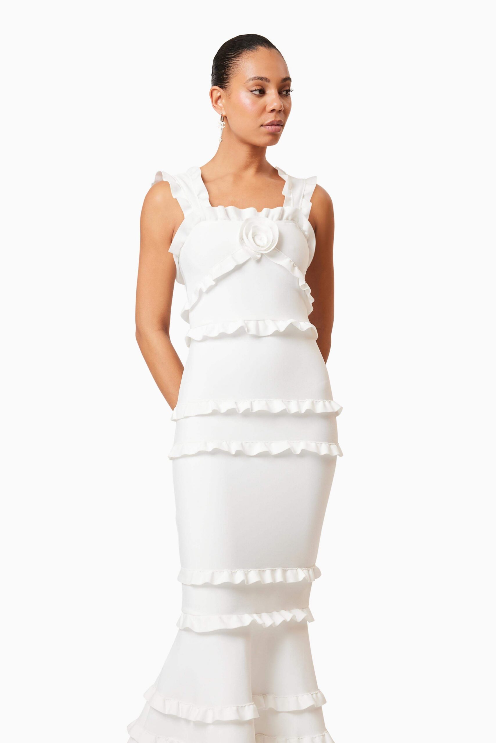 JOSEPHINE FRILL MAXI DRESS WHITE WEDDING GUEST