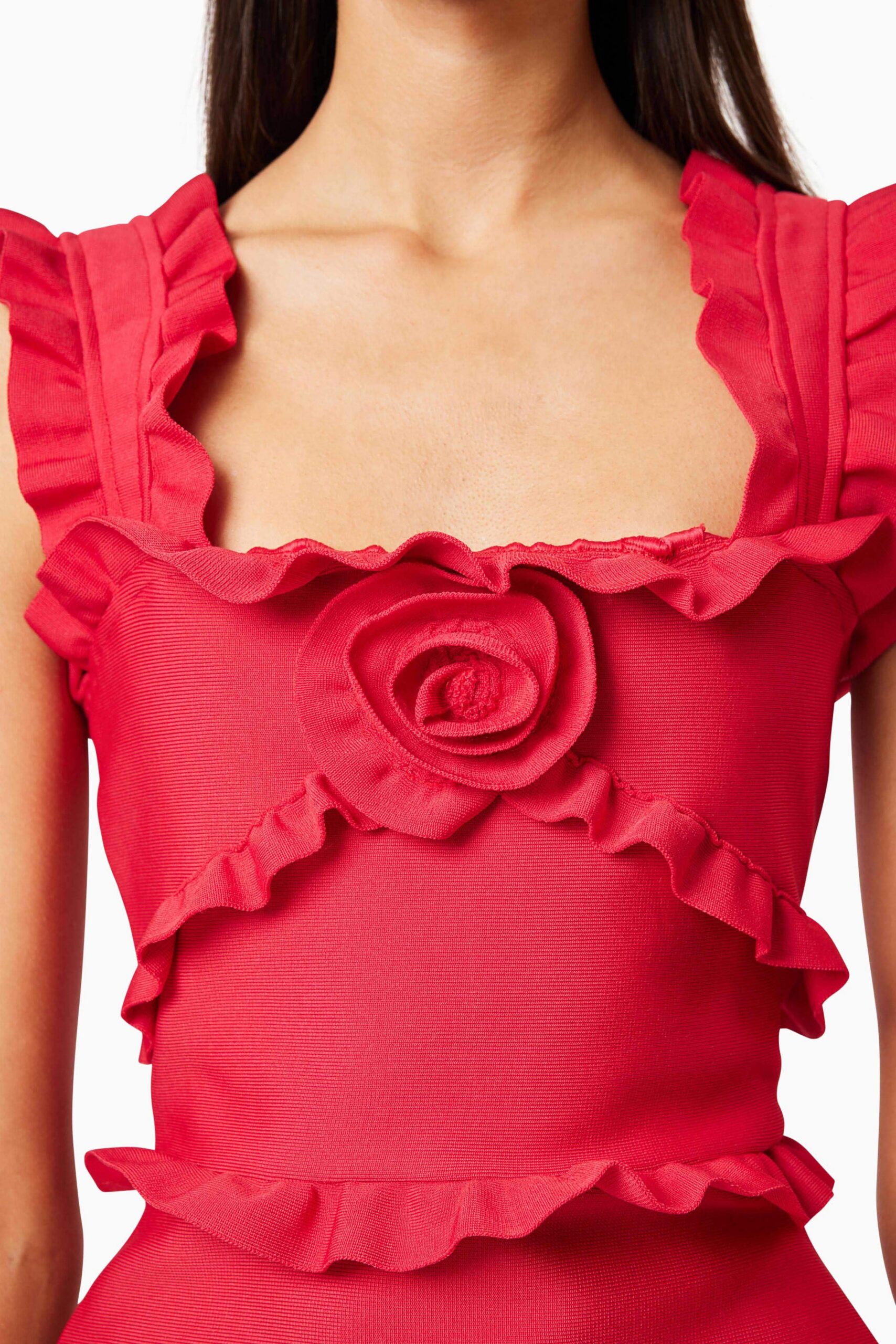 JOSEPHINE RED FRILL MAXI DRESS FOR FORMAL OCCASIONS
