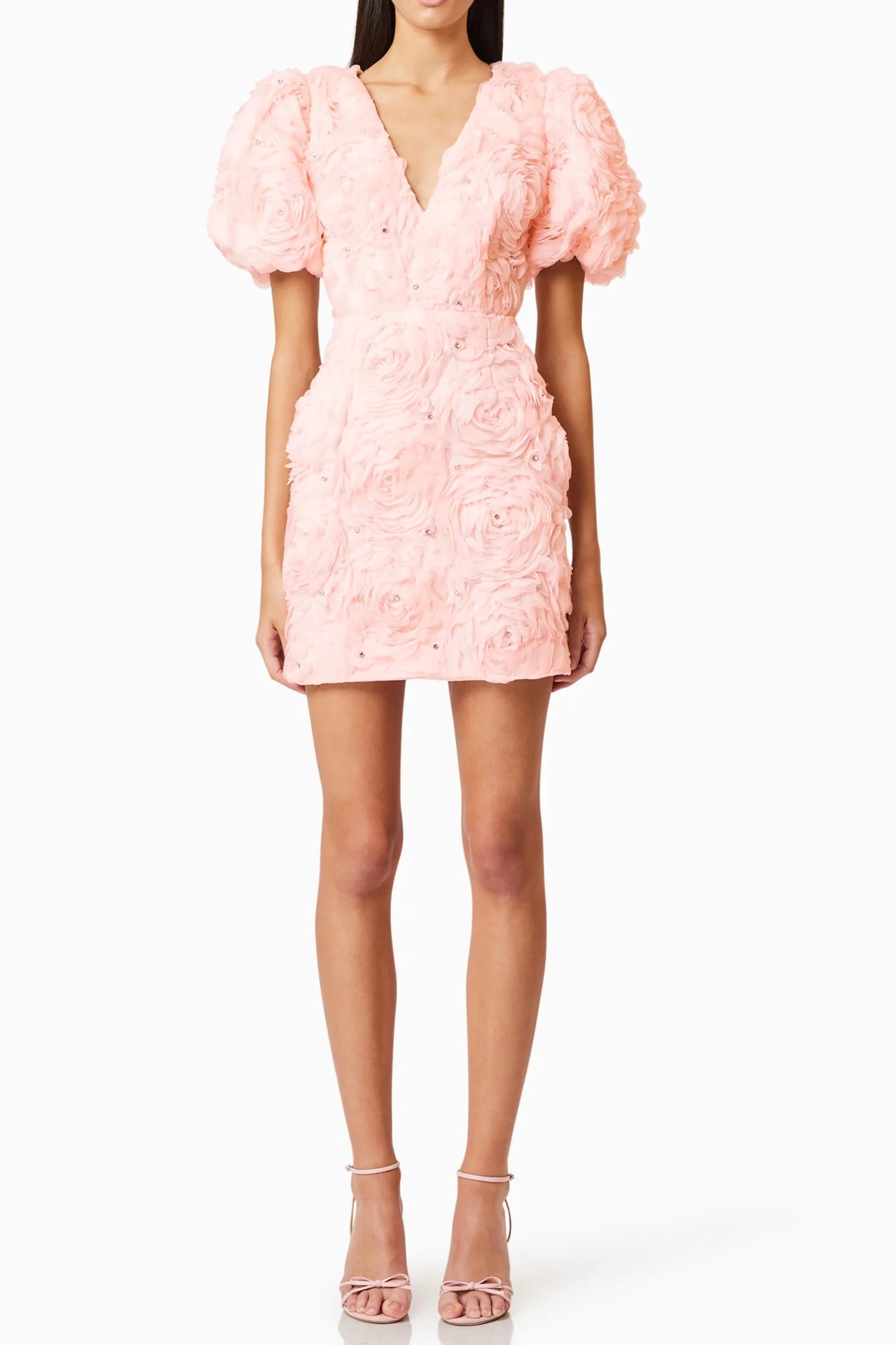 EB5022553_BALLETPINK_1 V-NECK PUFF SLEEVE FLOWER MINI DRESS IN BALLET PINK