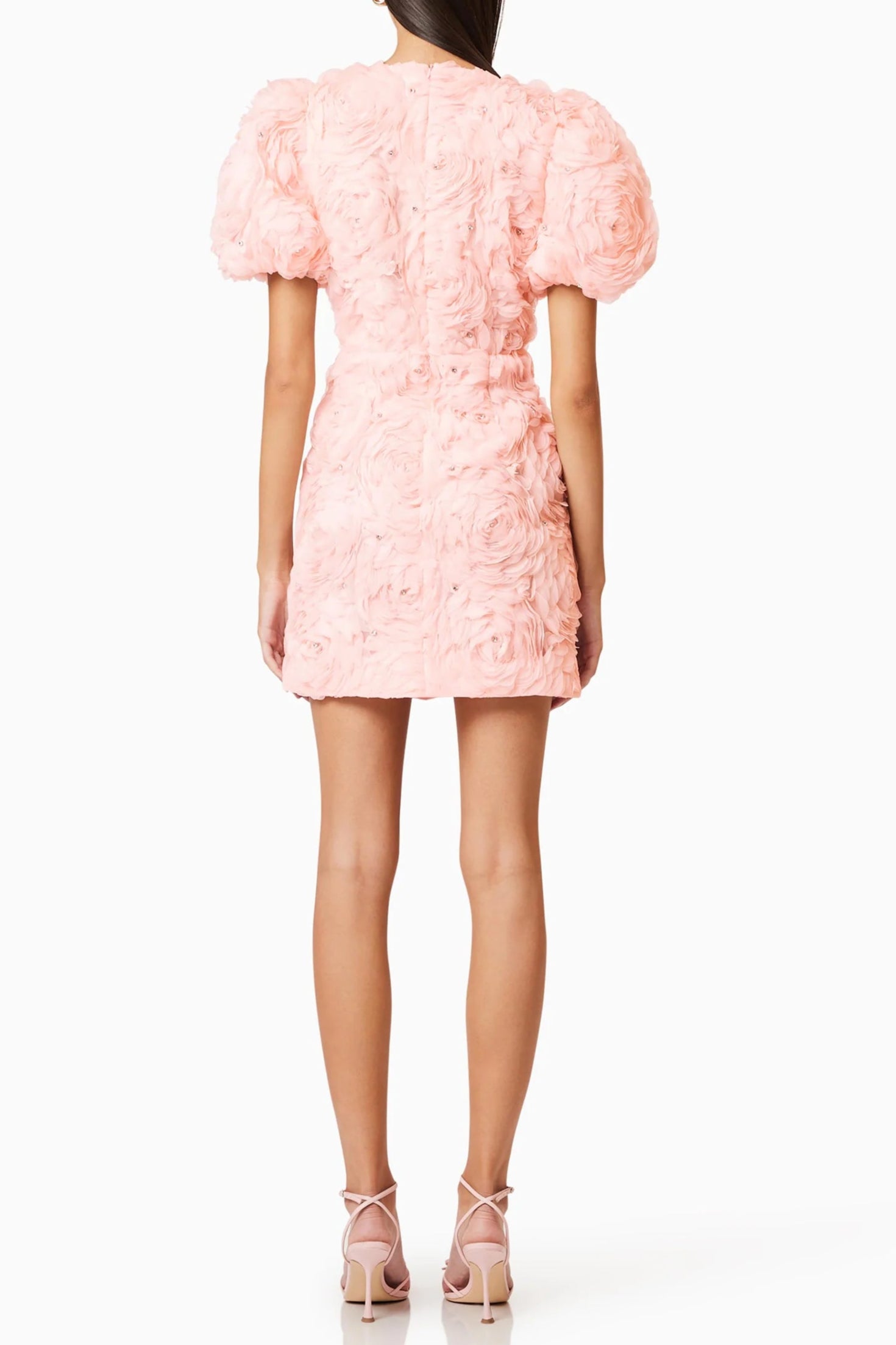V-NECK PUFF SLEEVE FLOWER MINI DRESS IN BALLET PINK