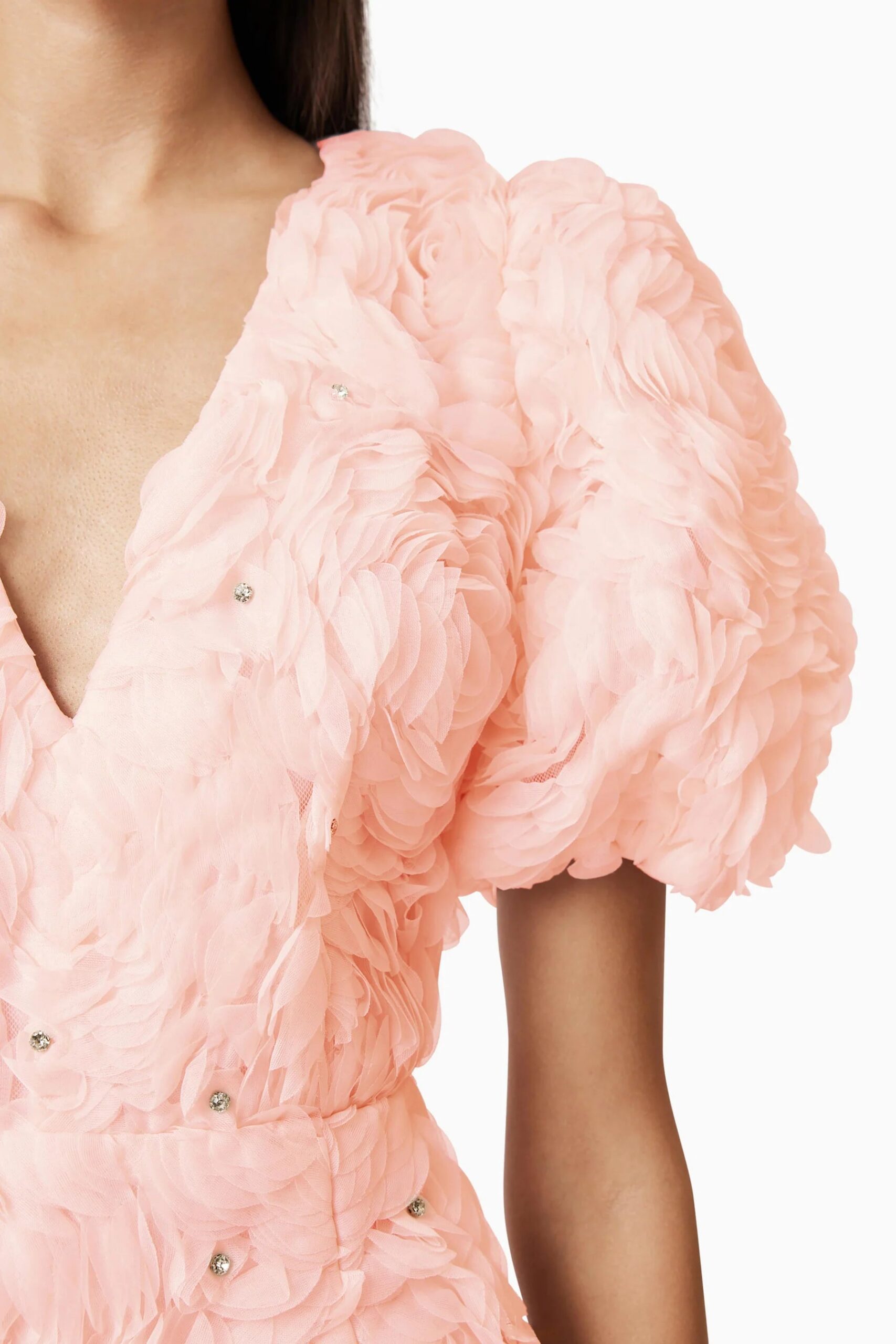 V-NECK PUFF SLEEVE FLOWER MINI DRESS IN BALLET PINK