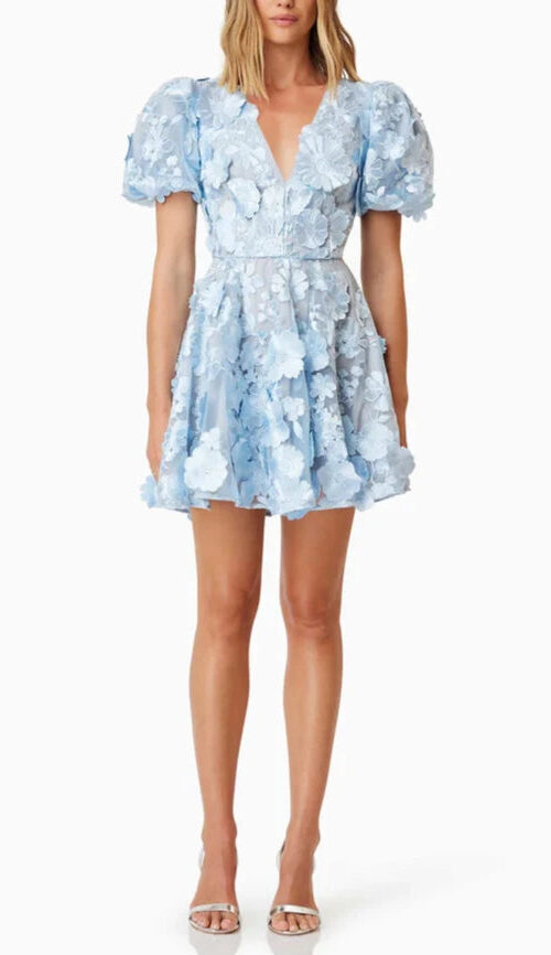 CHAYAN FLOWER EMBROIDERY MINI DRESS