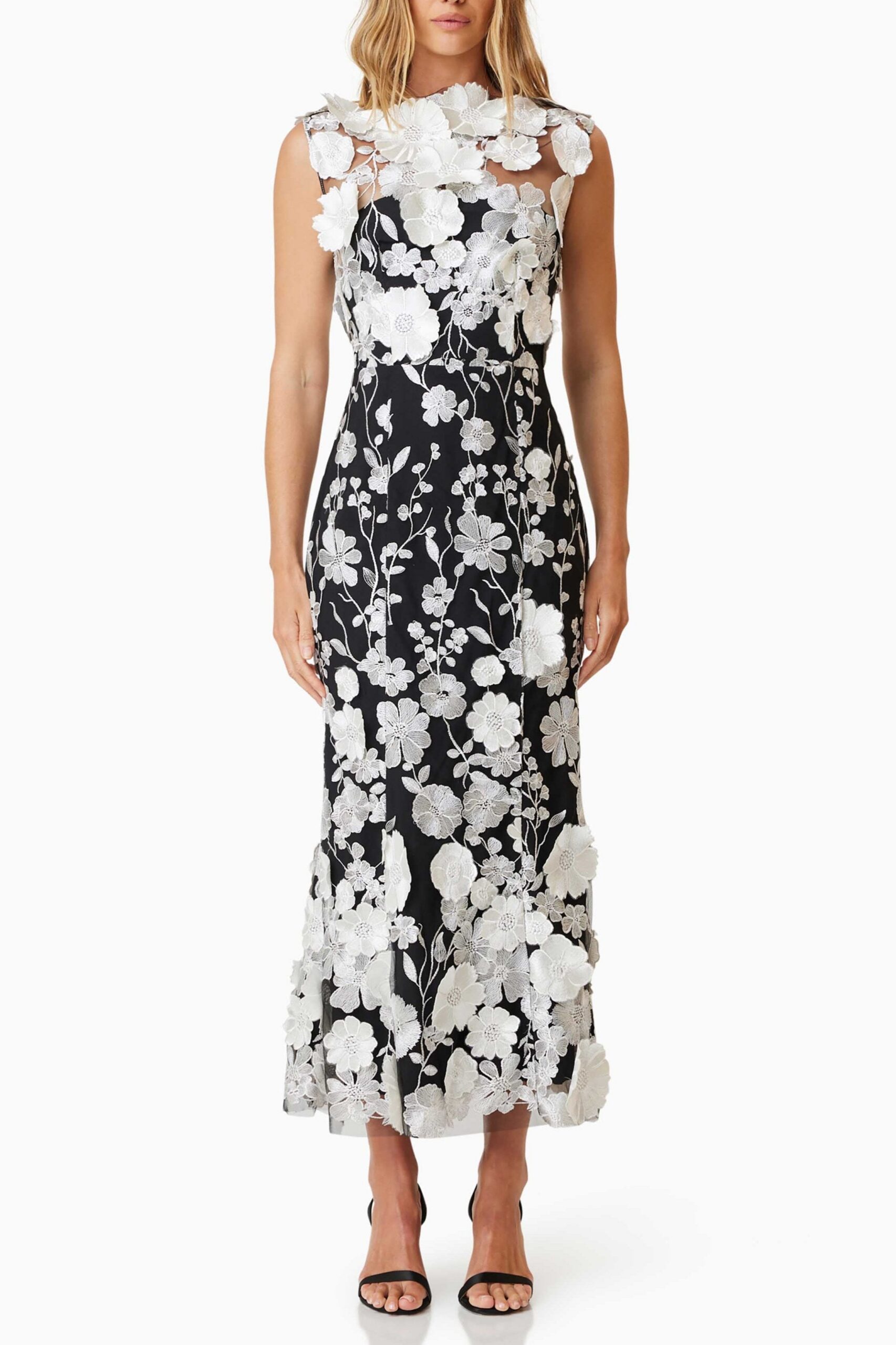 EC2092407_BLACKWHITE_1 SELENE BLACK MIDI COCKTAIL DRESS FOR EVENING